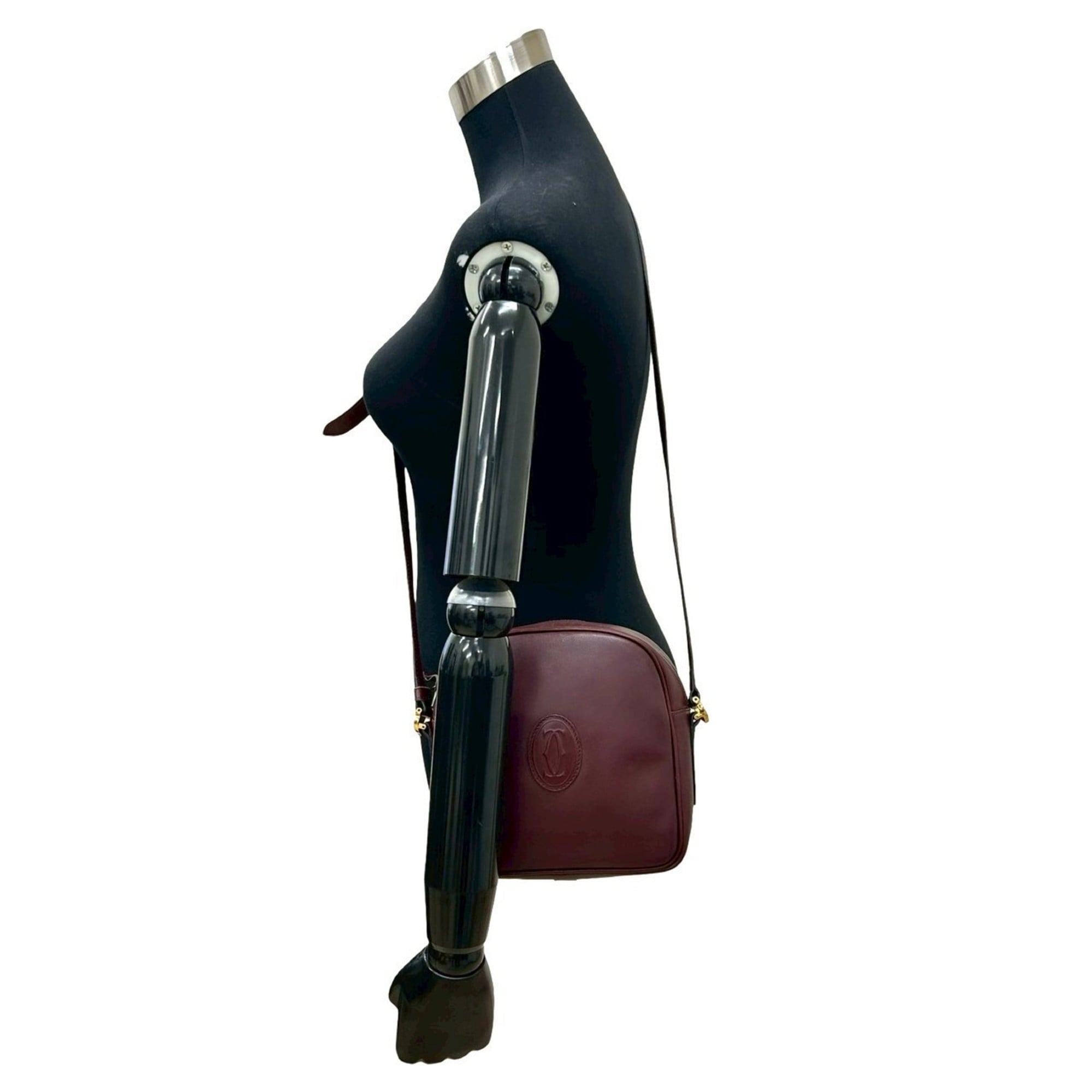 Cartier Wine Red Leather Pochette Shoulder Bag (Pre-Owned)