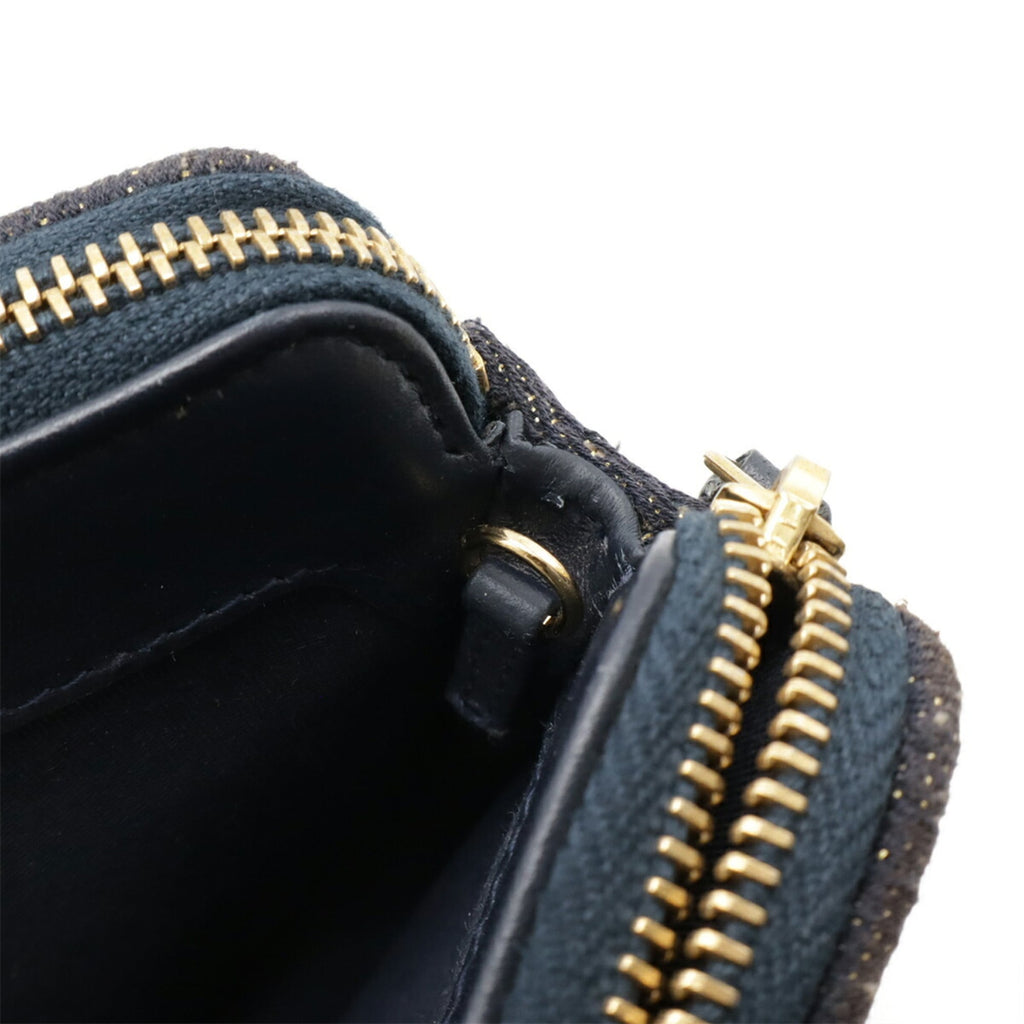 Chanel Gold Navy Canvas Leather Pochette Shoulder Bag (Pre-Owned)