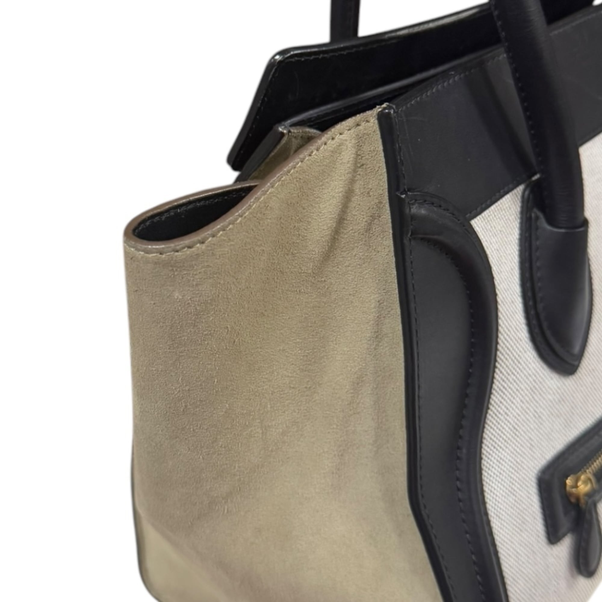 Celine Black Khaki White Leather Handbag (Pre-Owned)