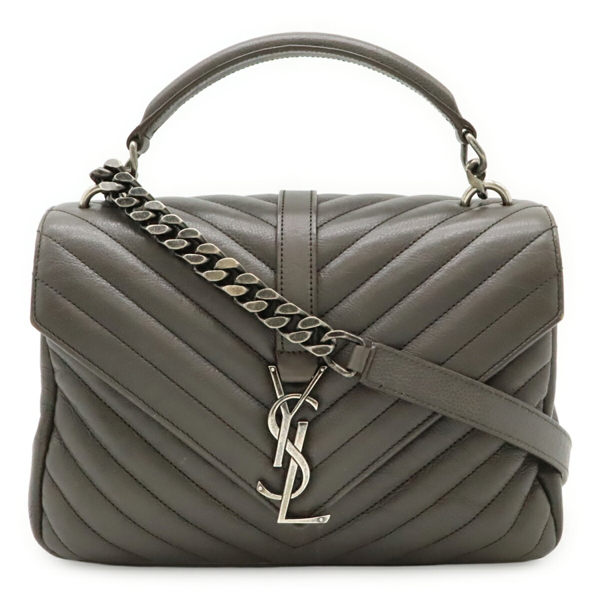 Yves Saint Laurent Gray Leather Handbag Shoulder Bag (Pre-Owned)