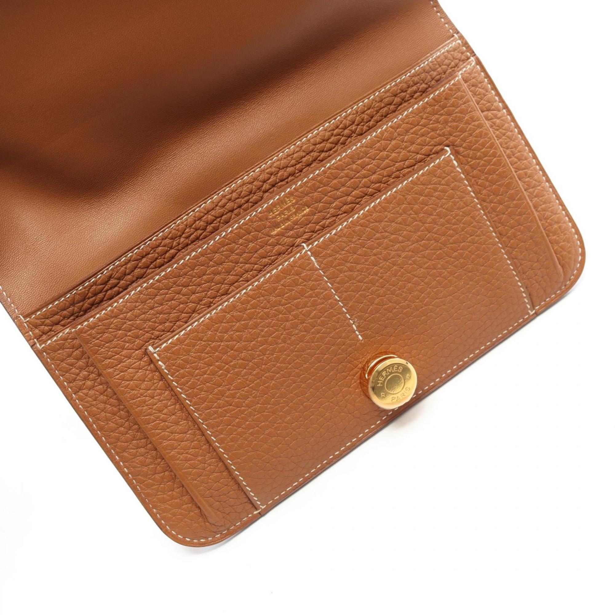 Hermes Brown Taurillon Clemence Leather Long Wallet (Bi-Fold) (Pre-Owned)