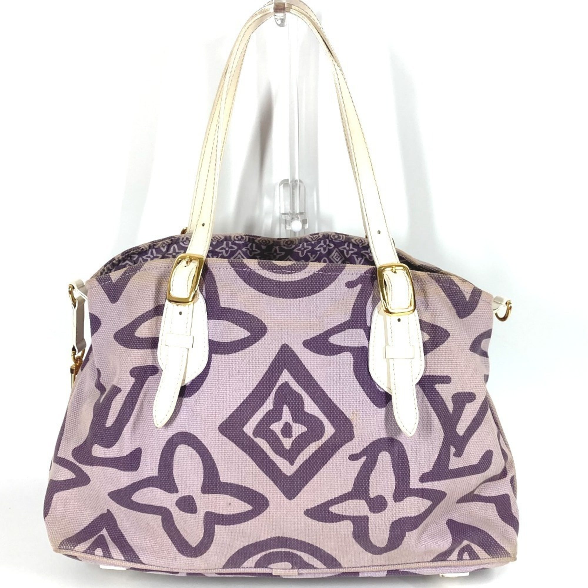 Louis Vuitton Lilac Purple White Canvas Leather Shoulder Bag Tote Bag (Pre-Owned)