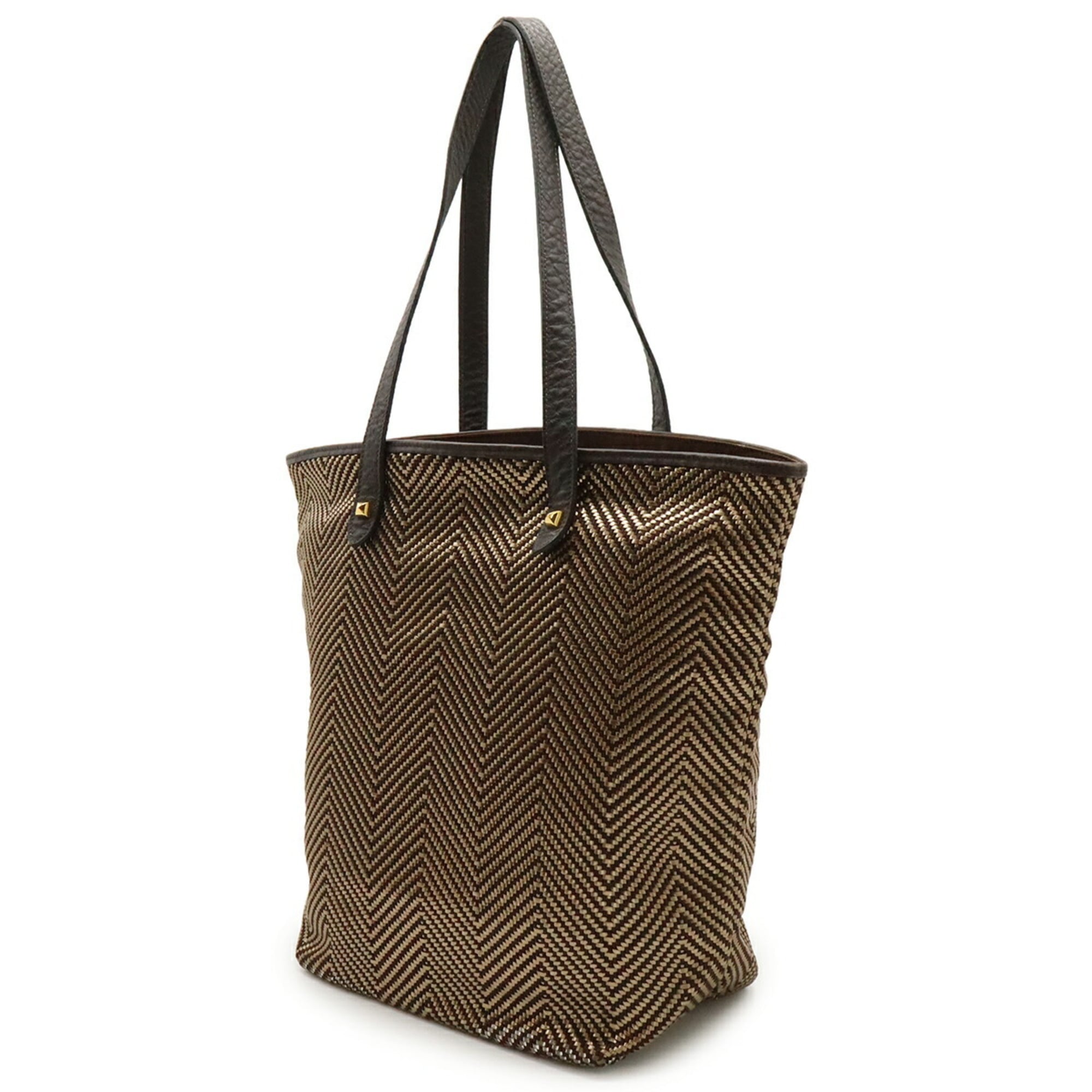 Hermes Dark Brown Leather Polyester Shoulder Bag Tote Bag (Pre-Owned)