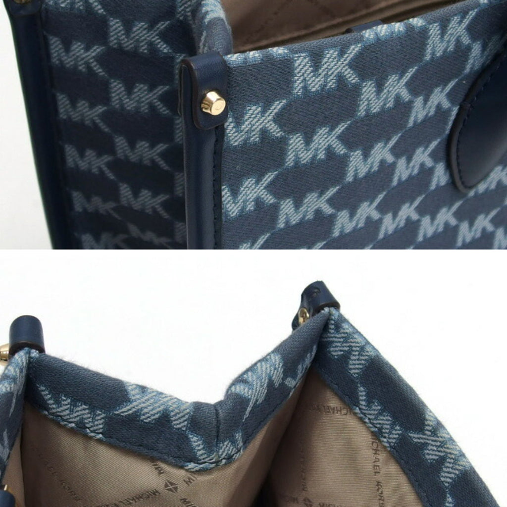Michael Kors Blue Navy Canvas Leather Shoulder Bag Tote Bag (Pre-Owned)