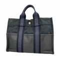 Hermes Black Gray Canvas Leather Handbag (Pre-Owned)