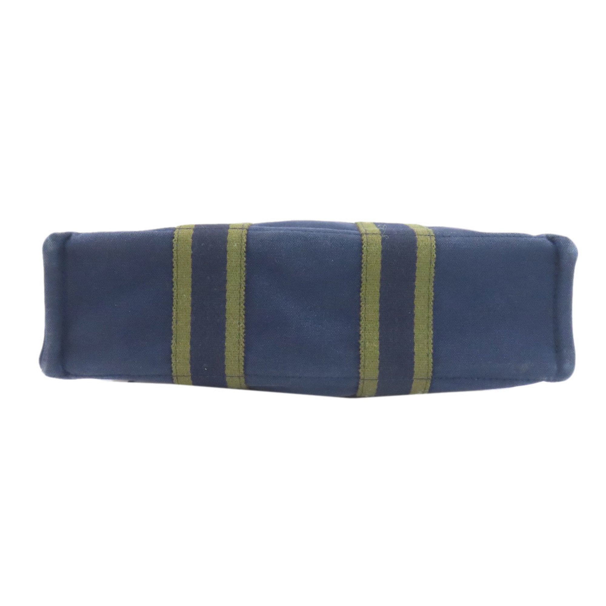 Hermes Green Navy Canvas Handbag (Pre-Owned)