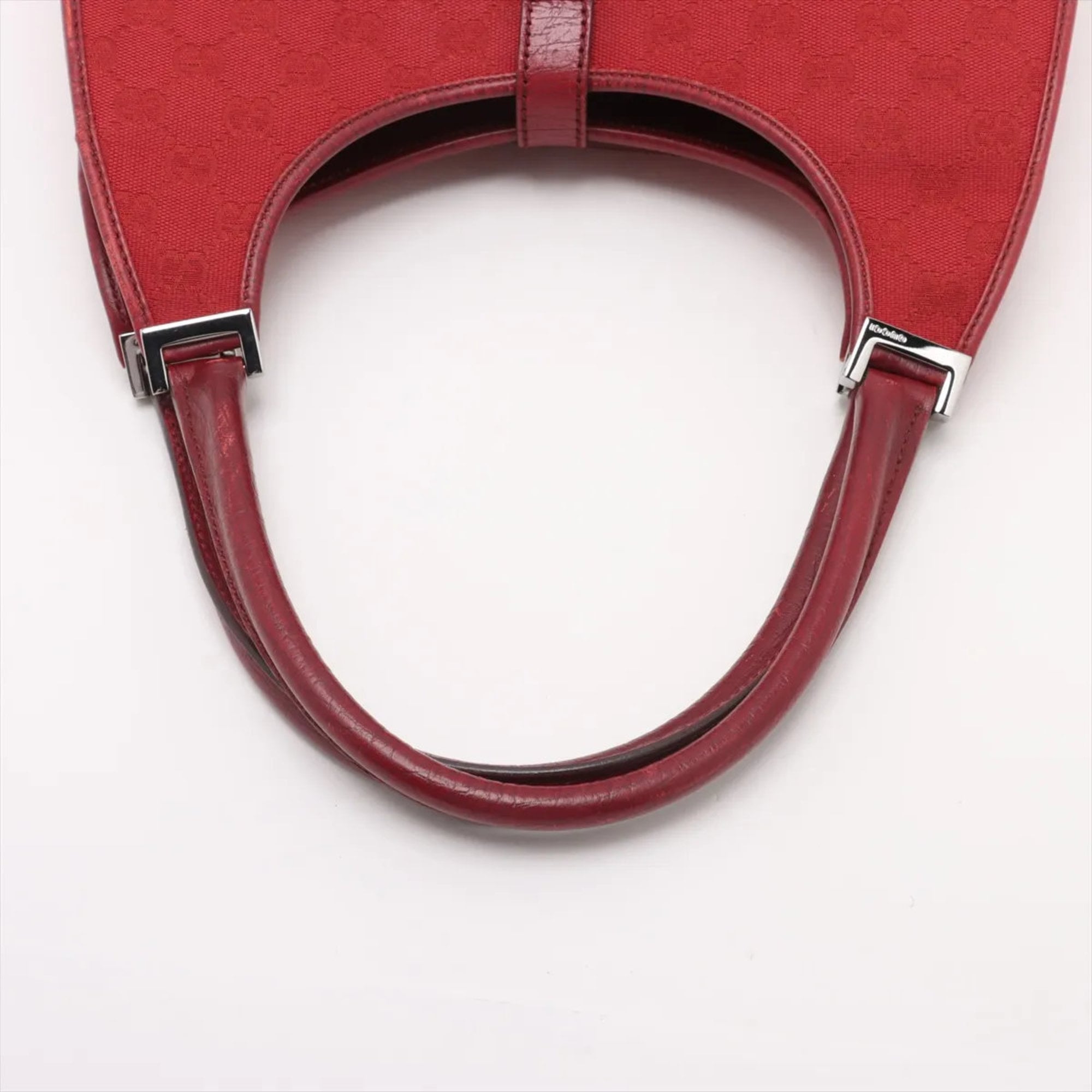 Gucci Red Color Leather Canvas Handbag (Pre-Owned)
