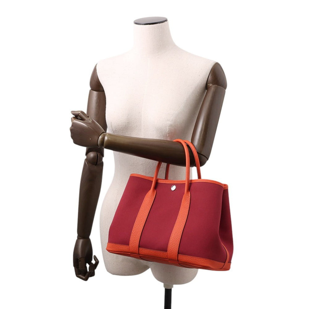 Hermes Garden Orange Poppy Rouge Grenat Toile H Negonda Leather Tote Bag (Pre-Owned)