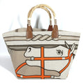 Hermes Beige Orange Canvas Leather Shoulder Bag Tote Bag (Pre-Owned)
