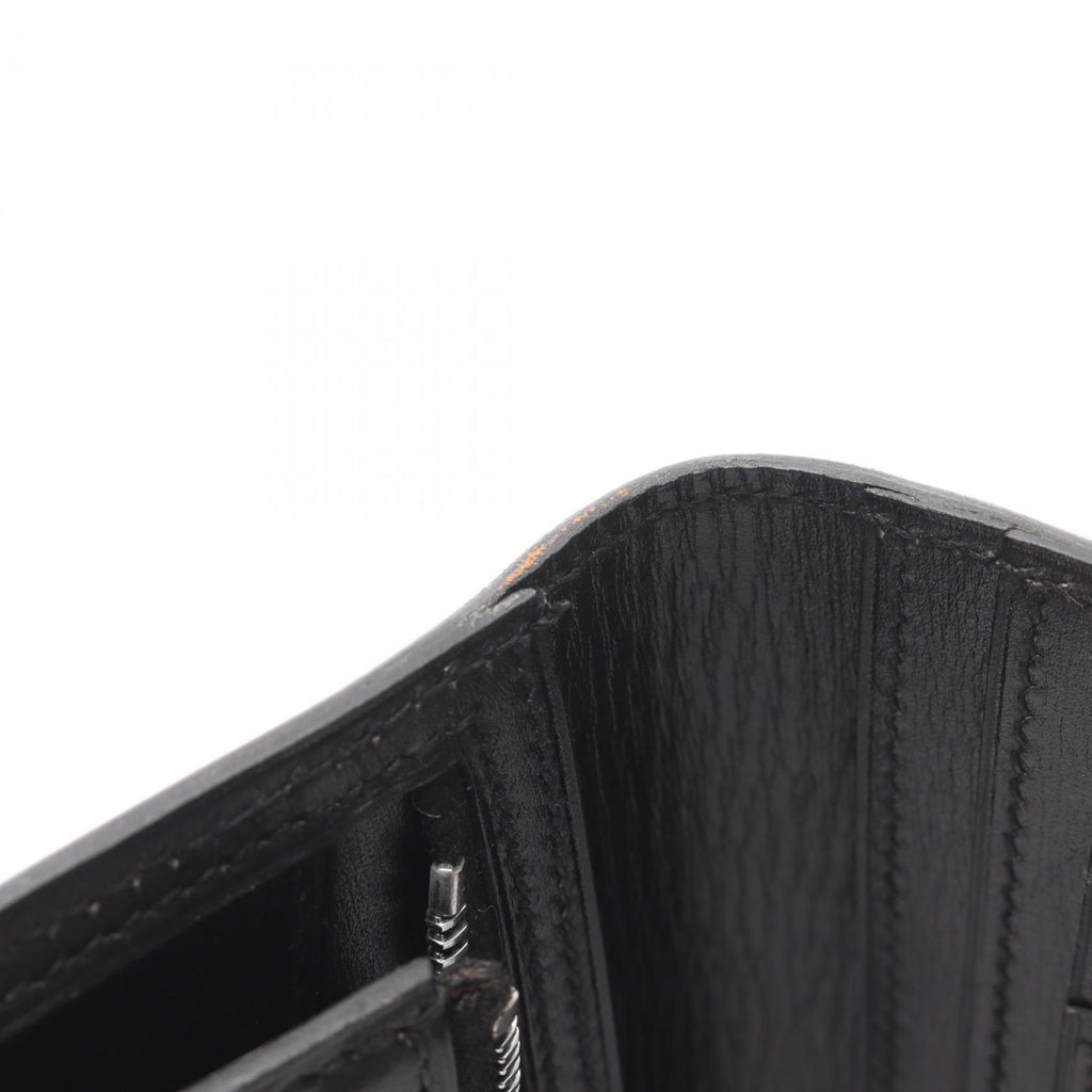 Hermes Black Box Calf Leather Long Wallet (Bi-Fold) (Pre-Owned)