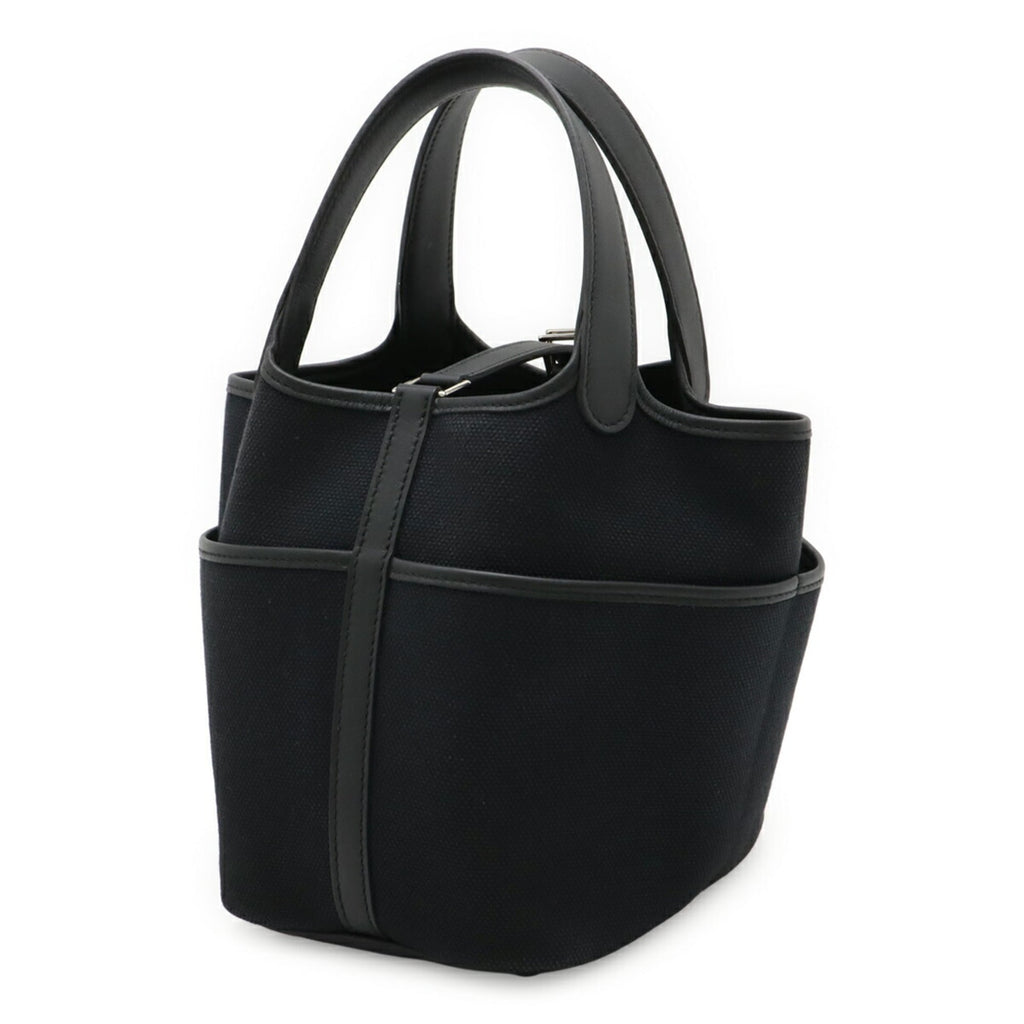 Hermes Black Swift Leather Cotton Canvas Handbag Tote Bag (Pre-Owned)