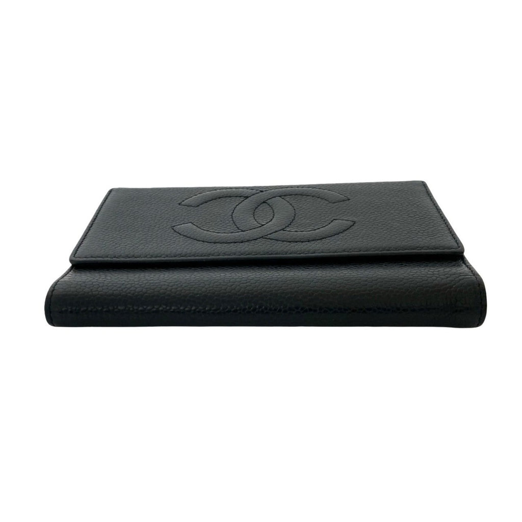 Chanel Black Grained Calfskin Wallet (Tri-Fold) (Pre-Owned)