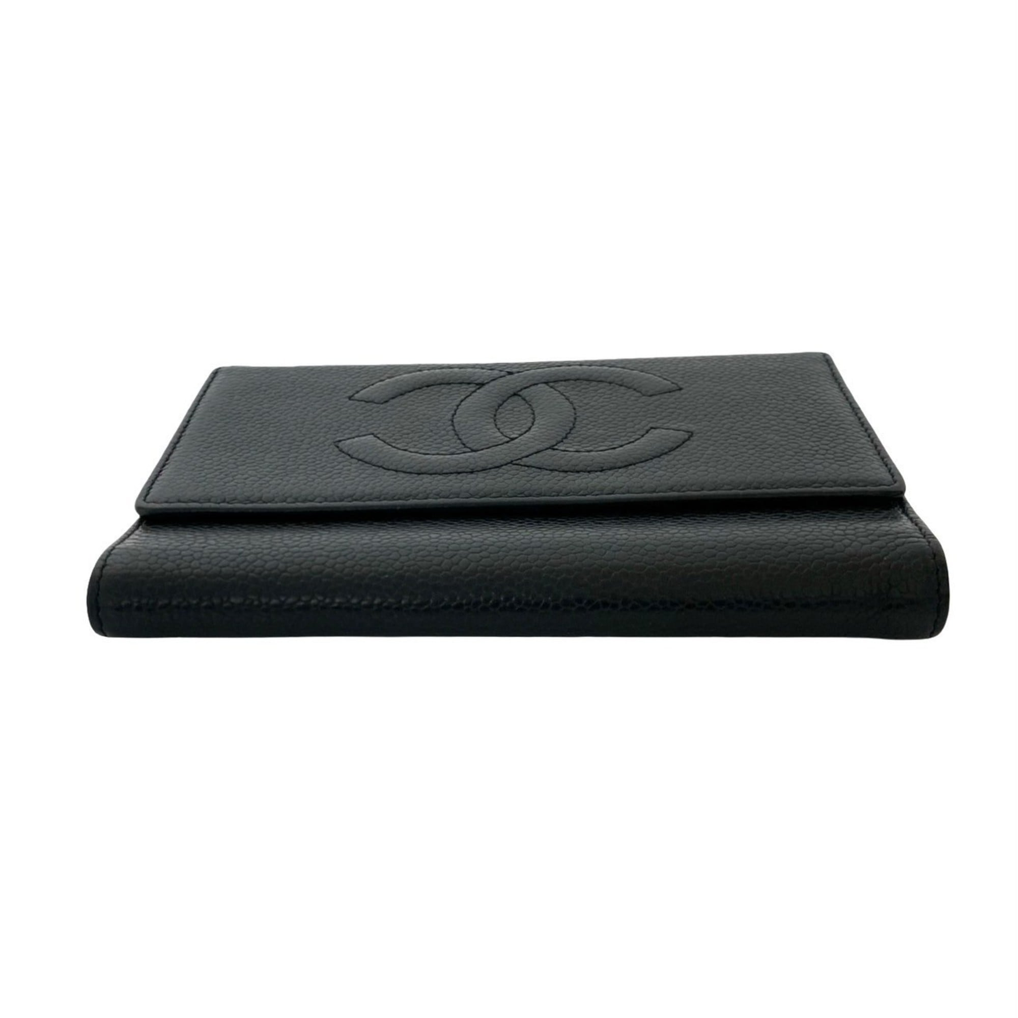 Chanel Black Grained Calfskin Wallet (Tri-Fold) (Pre-Owned)