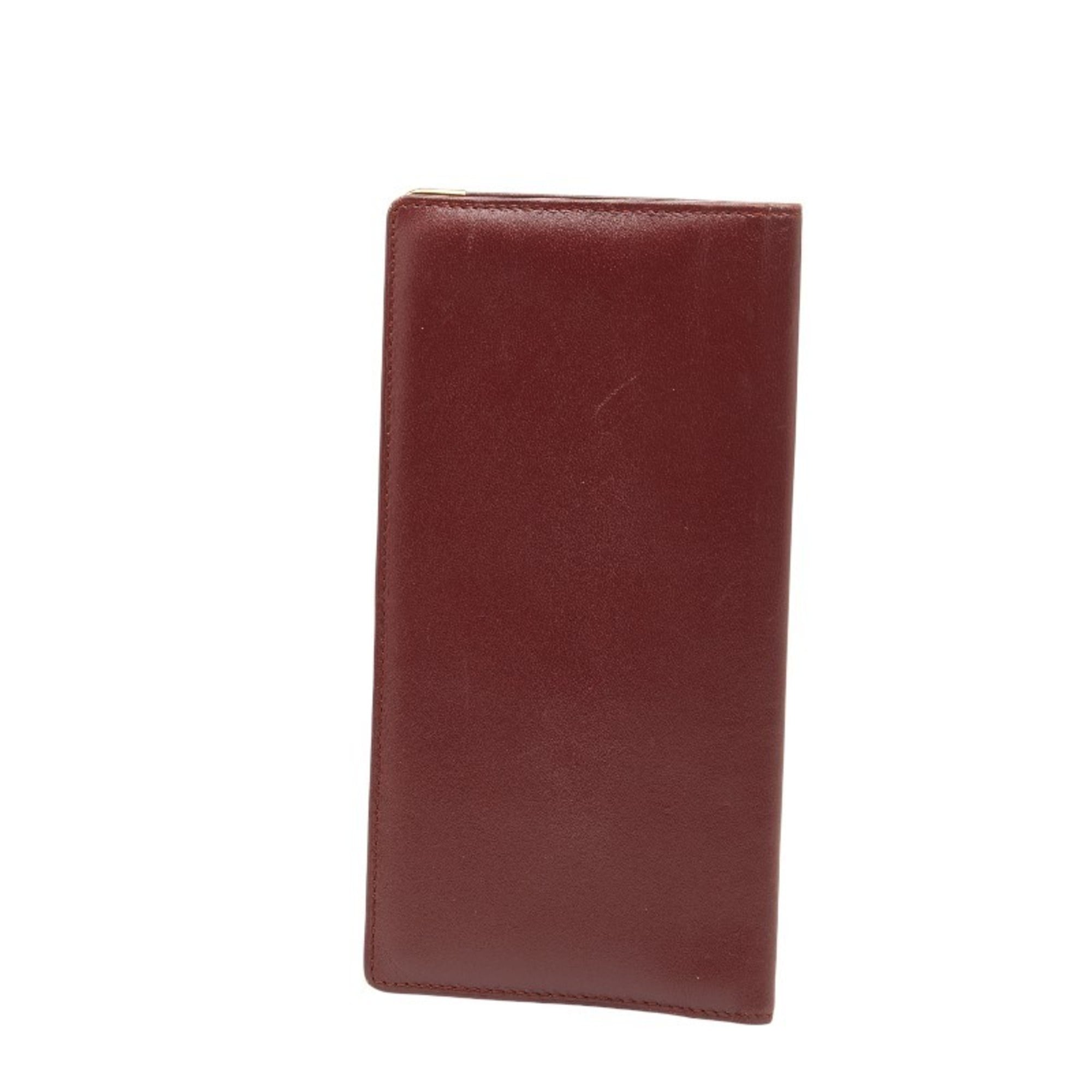 Cartier Bordeaux Wine Red Leather Long Bill Wallet (Bi-Fold) (Pre-Owned)