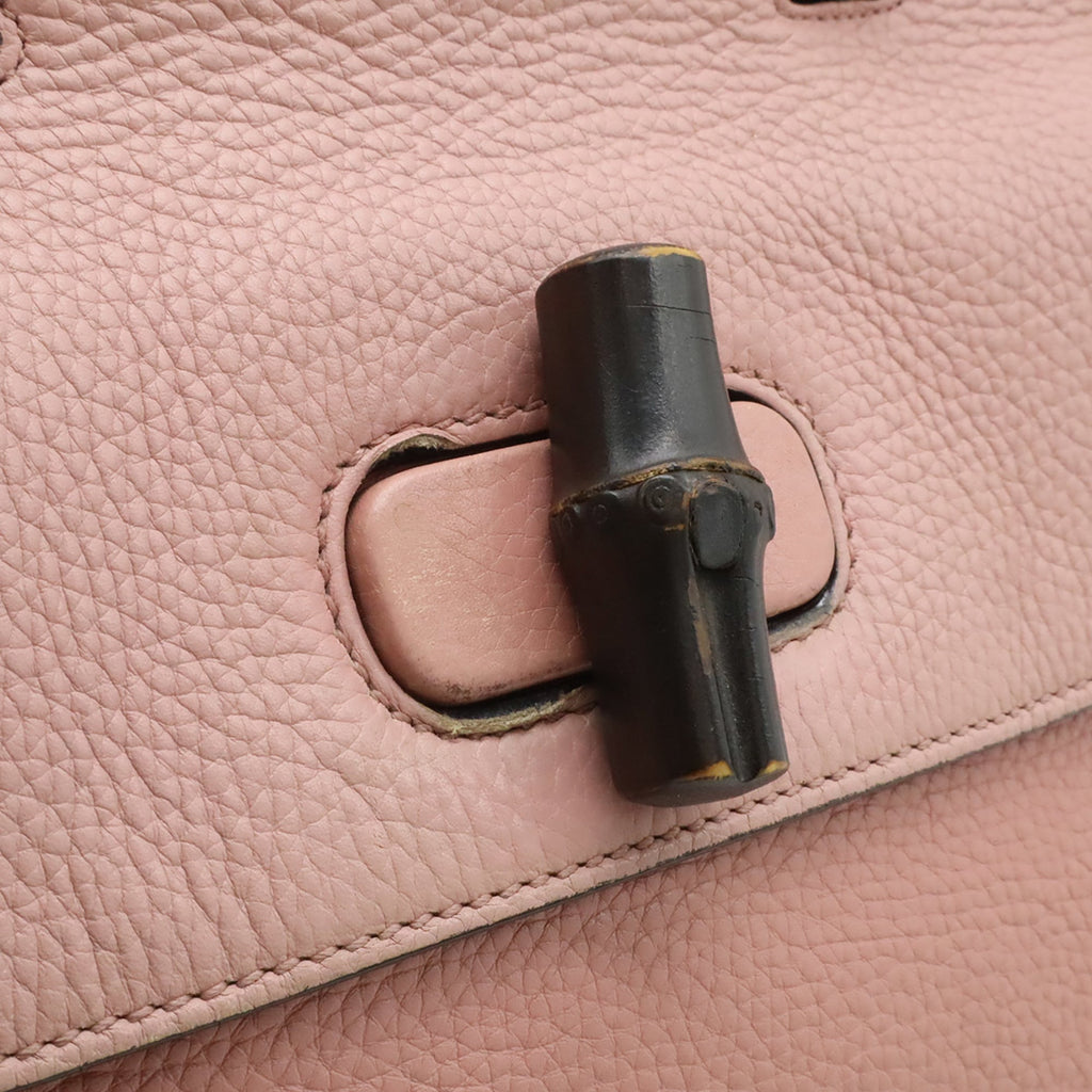 Gucci Pink Bamboo Leather Handbag Shoulder Bag (Pre-Owned)