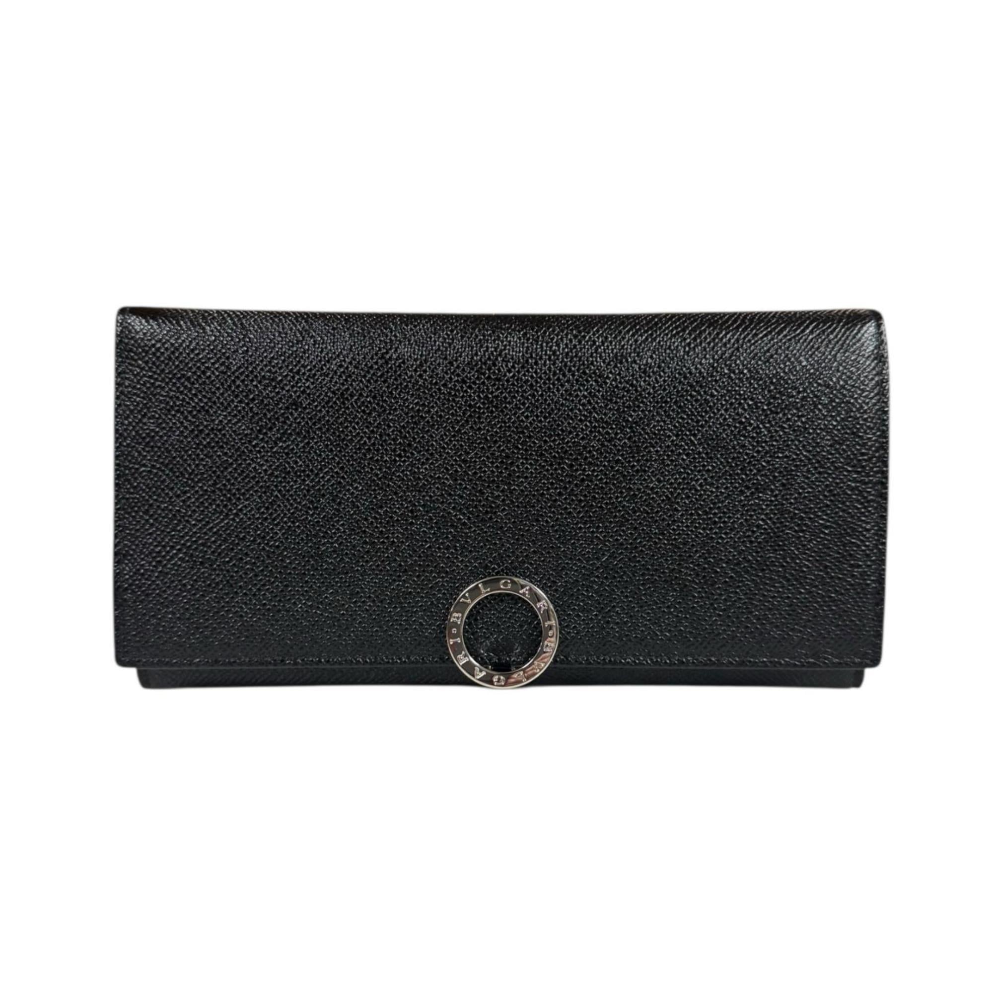 Bvlgari Black Leather Long Wallet (Tri-Fold) (Pre-Owned)