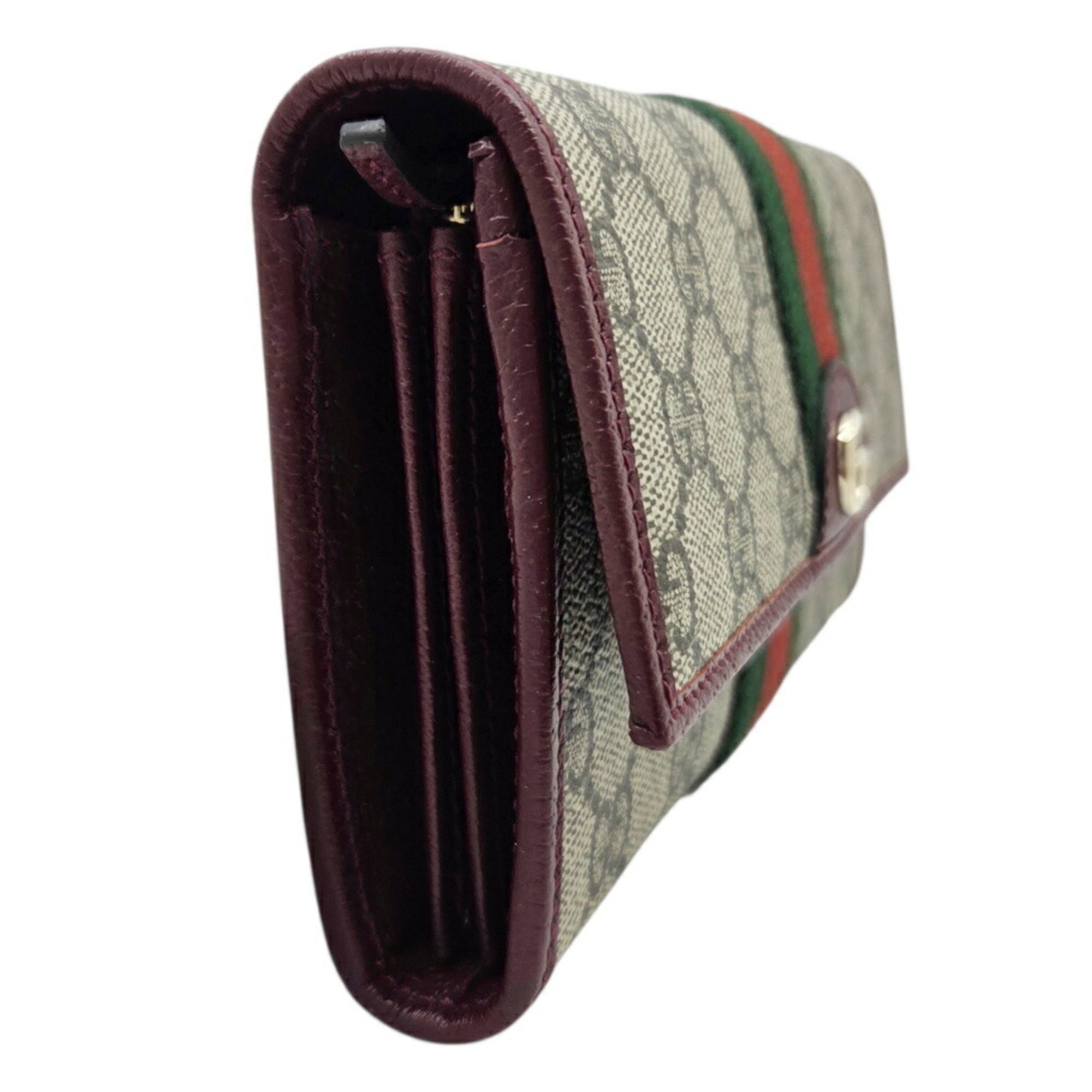 Gucci Beige Green Red Color Gg Supreme Leather Long Wallet (Bi-Fold) (Pre-Owned)