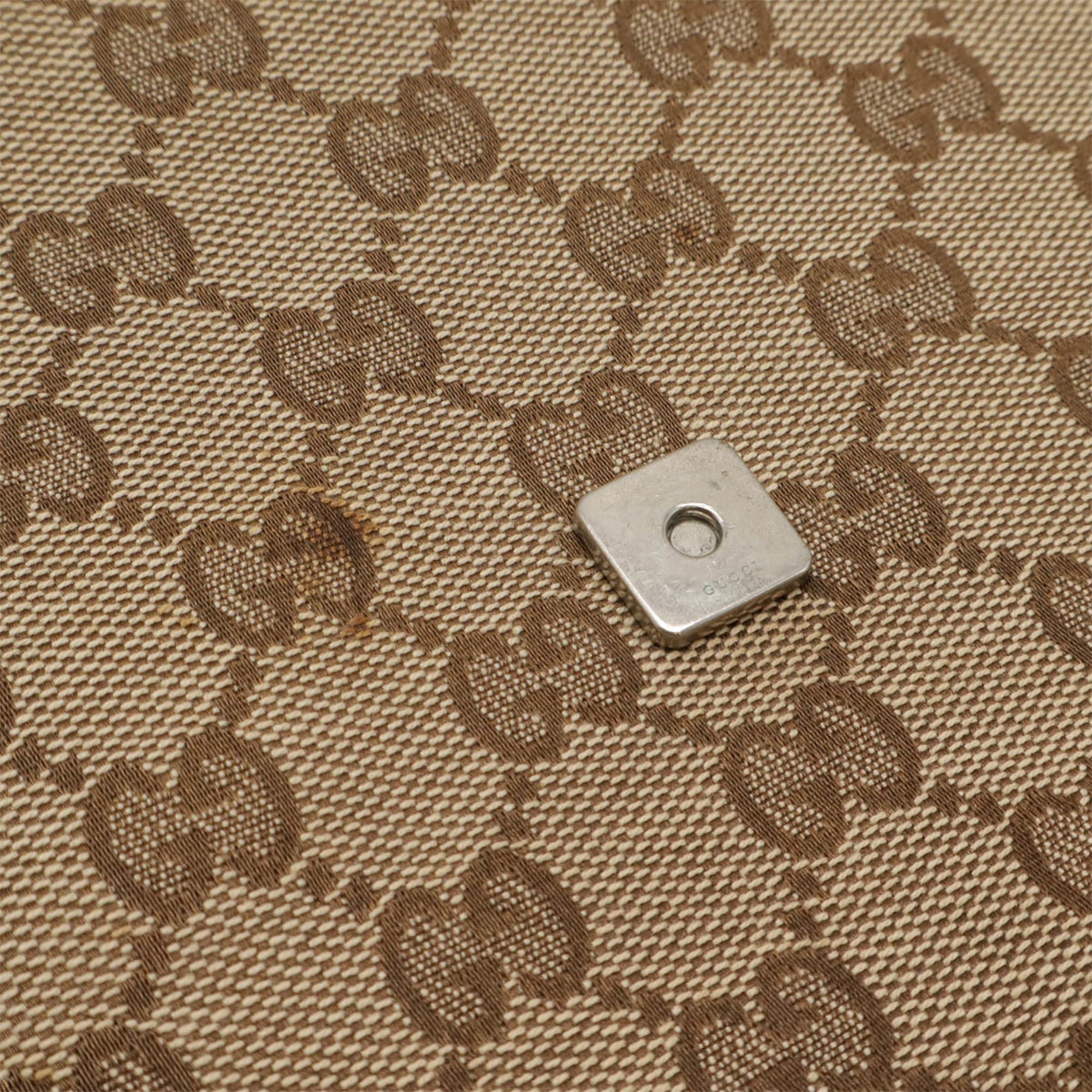 Gucci Gg Canvas Beige Dark Brown Khaki Gg Canvas Leather Shoulder Bag (Pre-Owned)