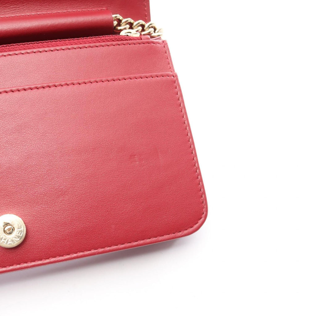 Chanel Red Color Grained Calfskin Shoulder Bag (Pre-Owned)