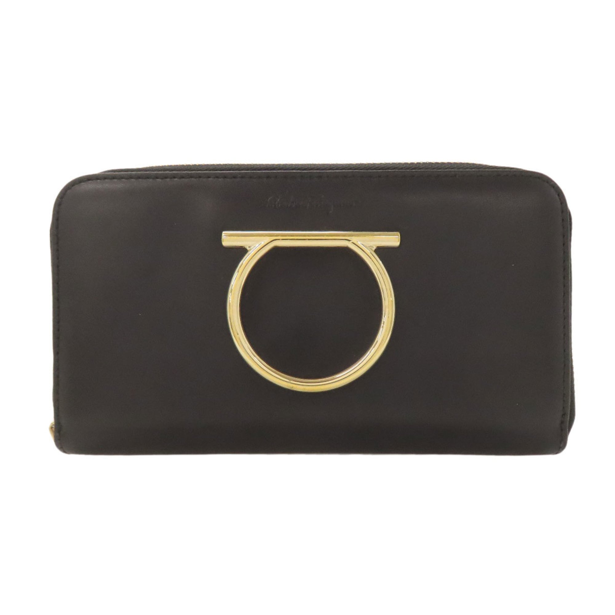Salvatore Ferragamo Black Leather Long Wallet (Bi-Fold) (Pre-Owned)