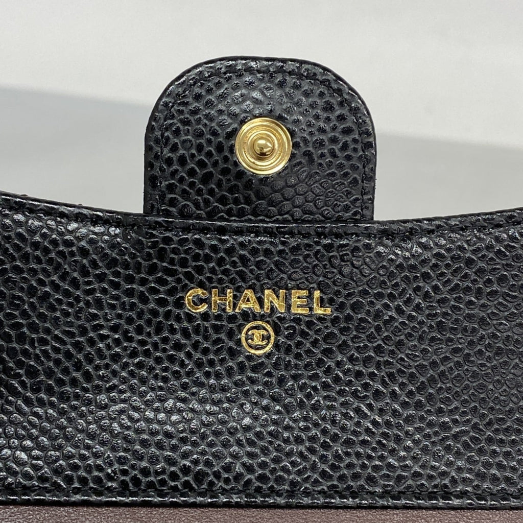 Chanel Black Grained Calfskin Wallet (Tri-Fold) (Pre-Owned)