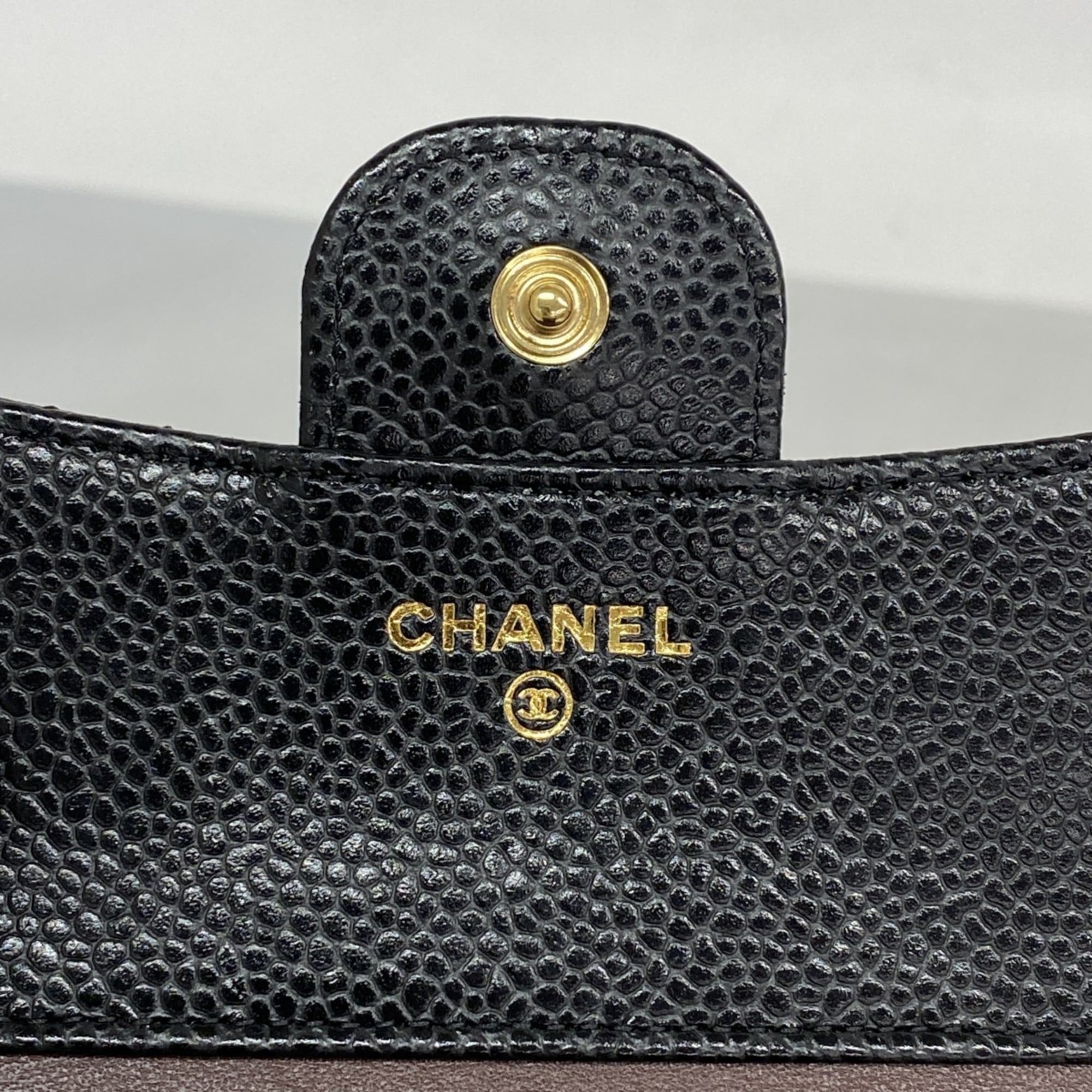 Chanel Black Grained Calfskin Wallet (Tri-Fold) (Pre-Owned)