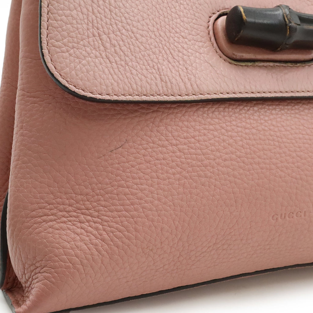 Gucci Pink Bamboo Leather Handbag Shoulder Bag (Pre-Owned)