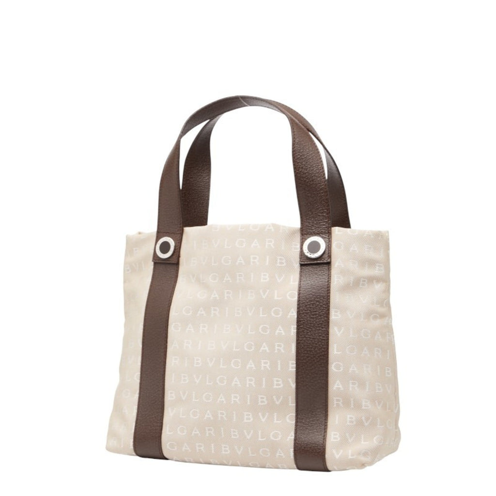 Bvlgari Beige Brown Canvas Leather Tote Bag (Pre-Owned)