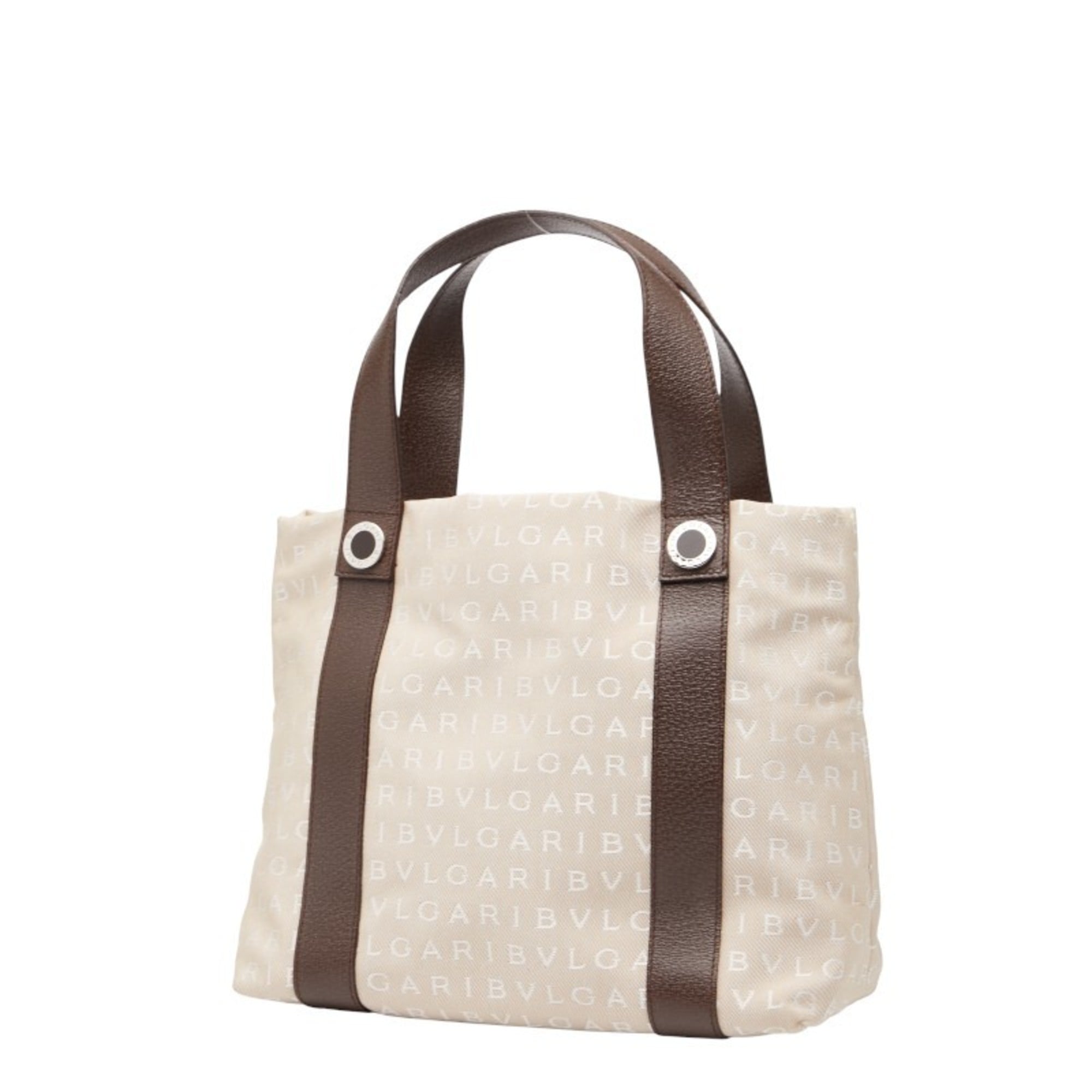 Bvlgari Beige Brown Canvas Leather Tote Bag (Pre-Owned)