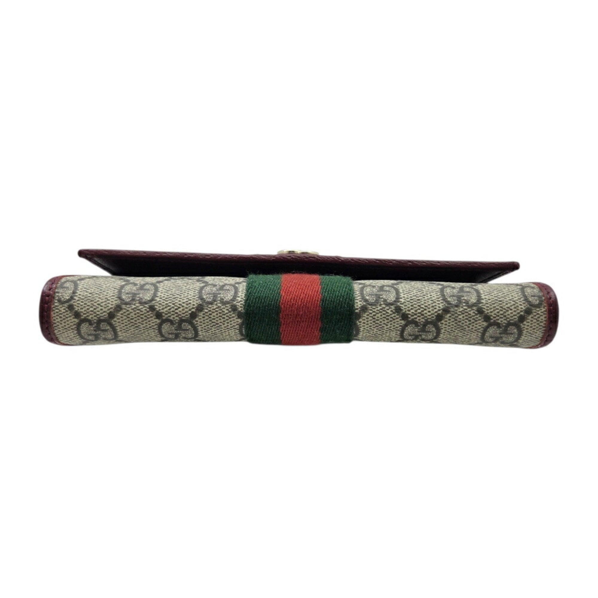 Gucci Beige Green Red Color Gg Supreme Leather Long Wallet (Bi-Fold) (Pre-Owned)