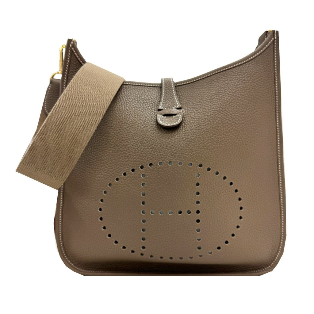 Hermes Etoupe Gray Taurillon Clemence Leather Shoulder Bag (Pre-Owned)