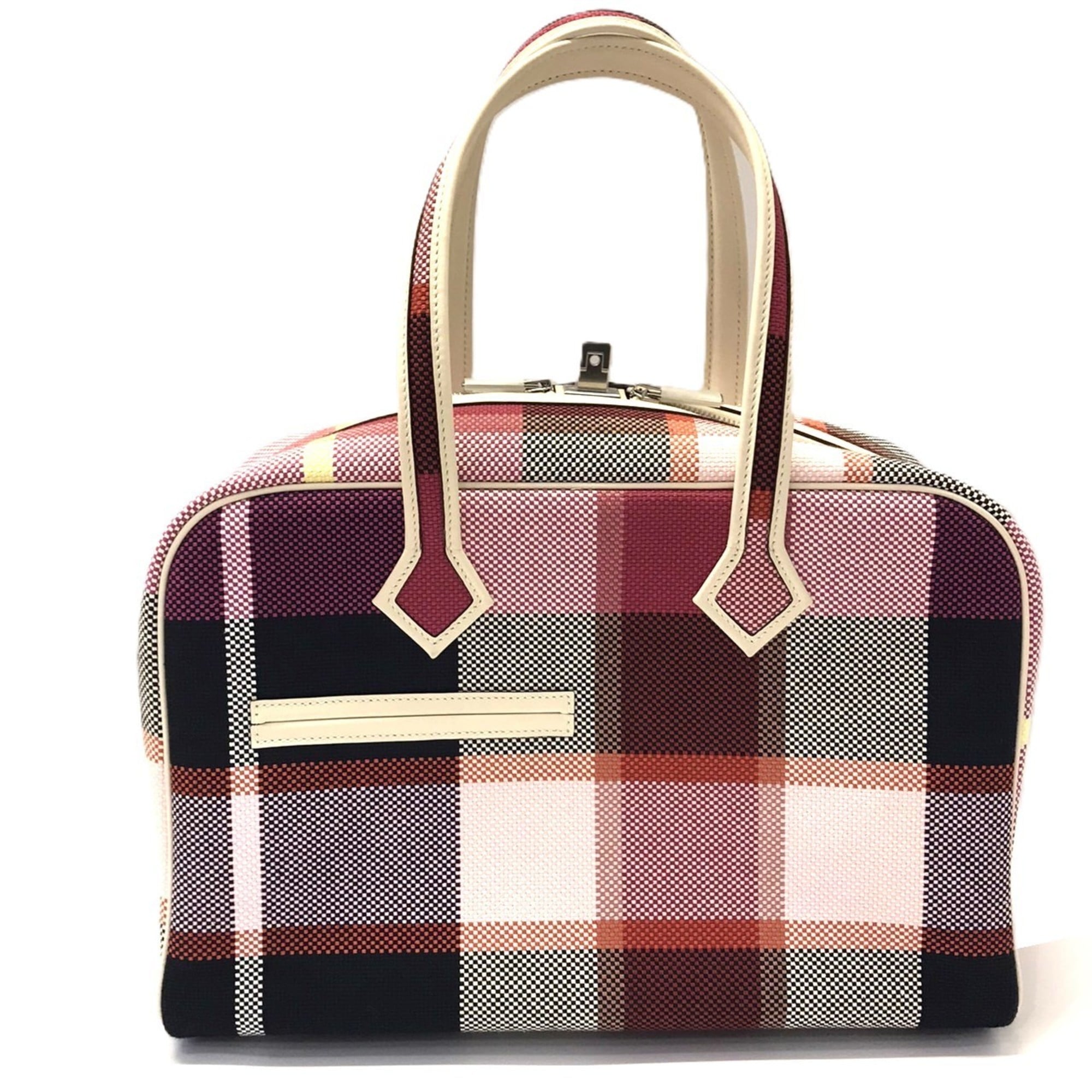 Hermes Red Orange Canvas Leather Boston Bag (Pre-Owned)