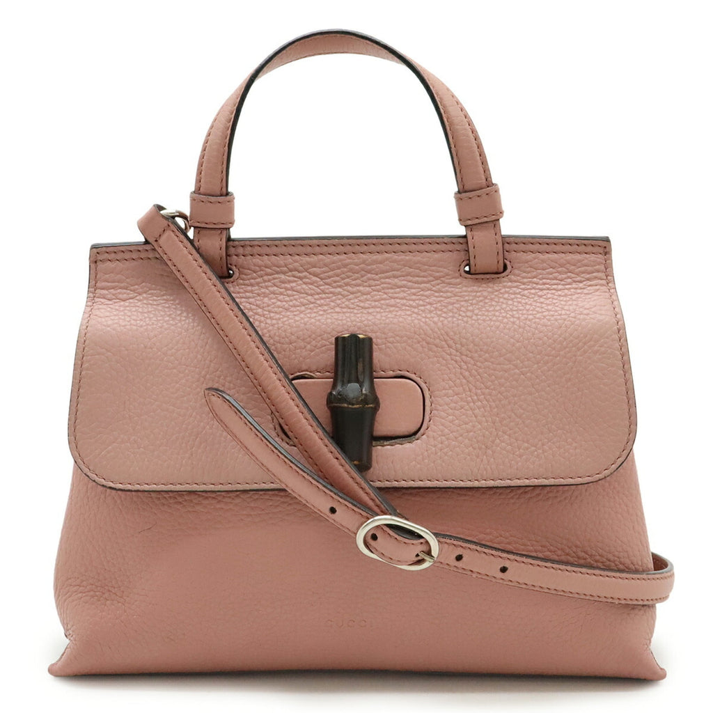 Gucci Pink Bamboo Leather Handbag Shoulder Bag (Pre-Owned)