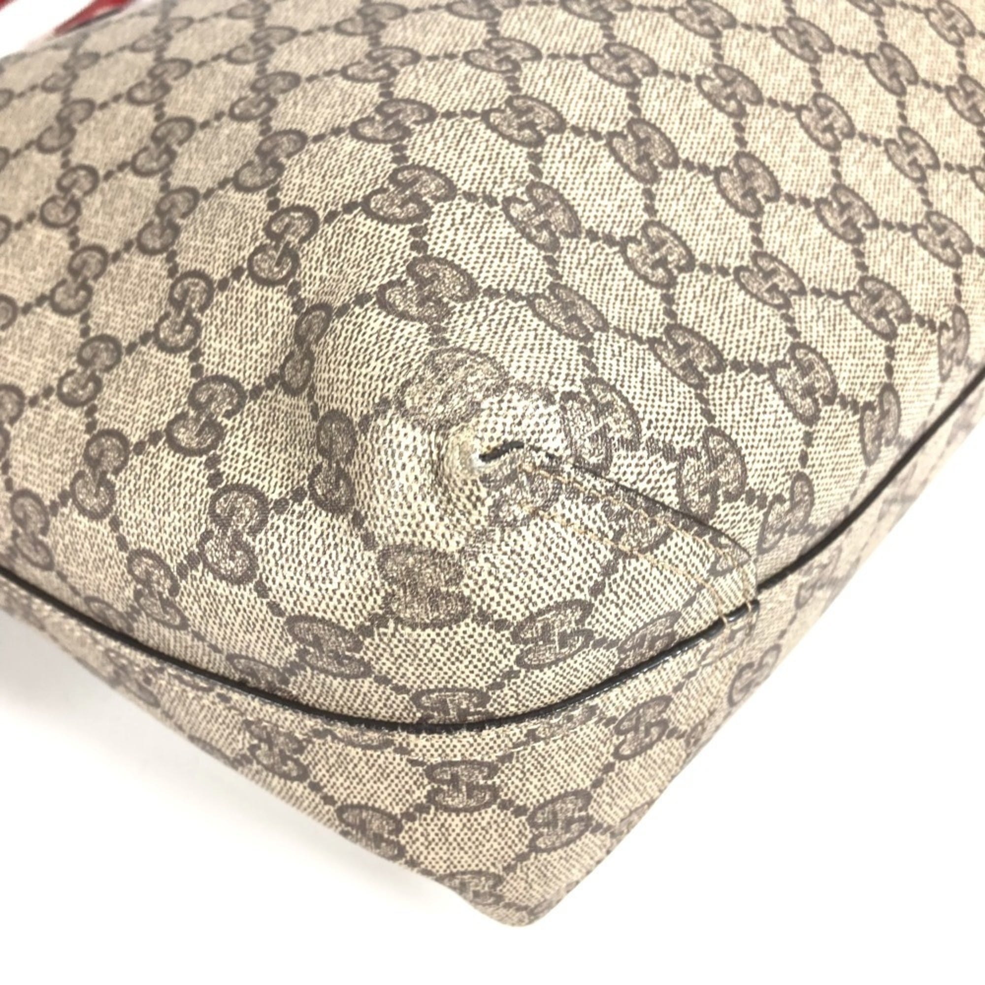 Gucci Beige Red Color Gg Supreme Shoulder Bag Tote Bag (Pre-Owned)