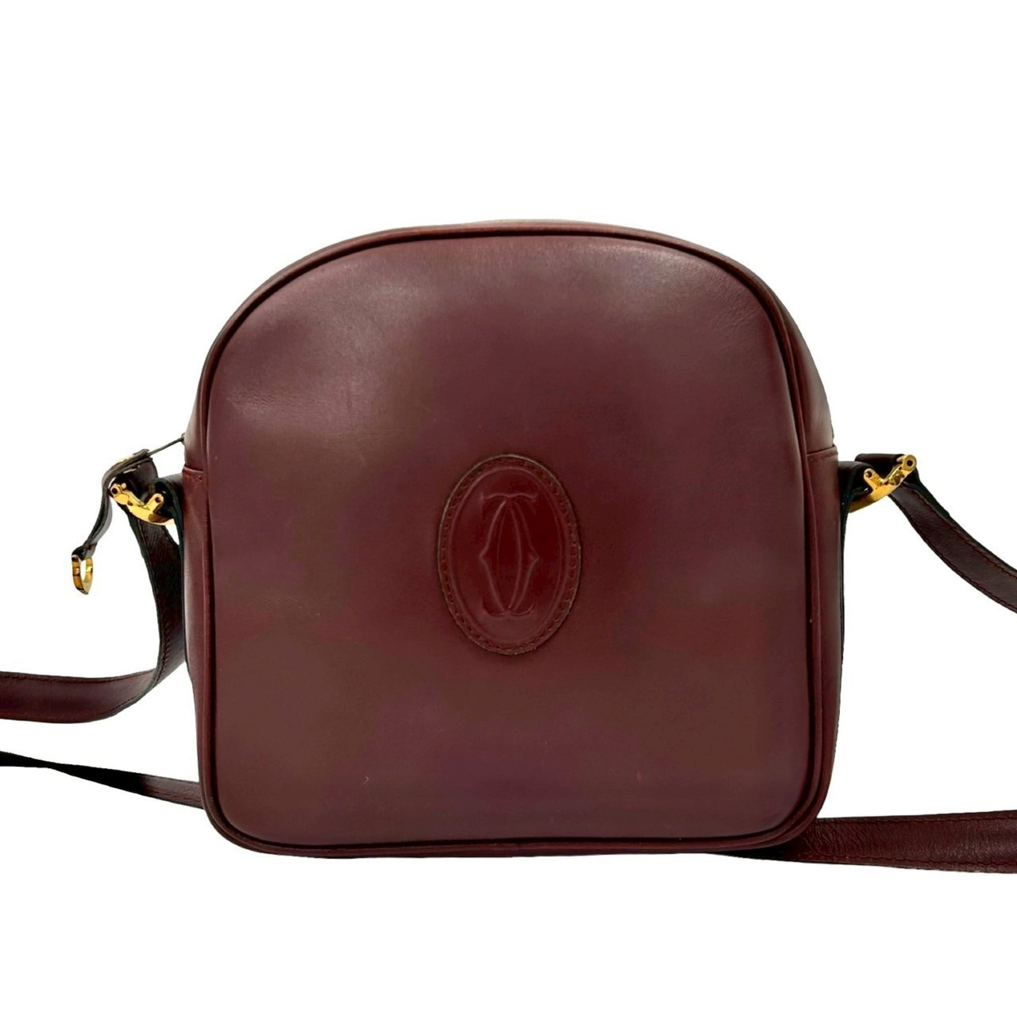 Cartier Wine Red Leather Pochette Shoulder Bag (Pre-Owned)