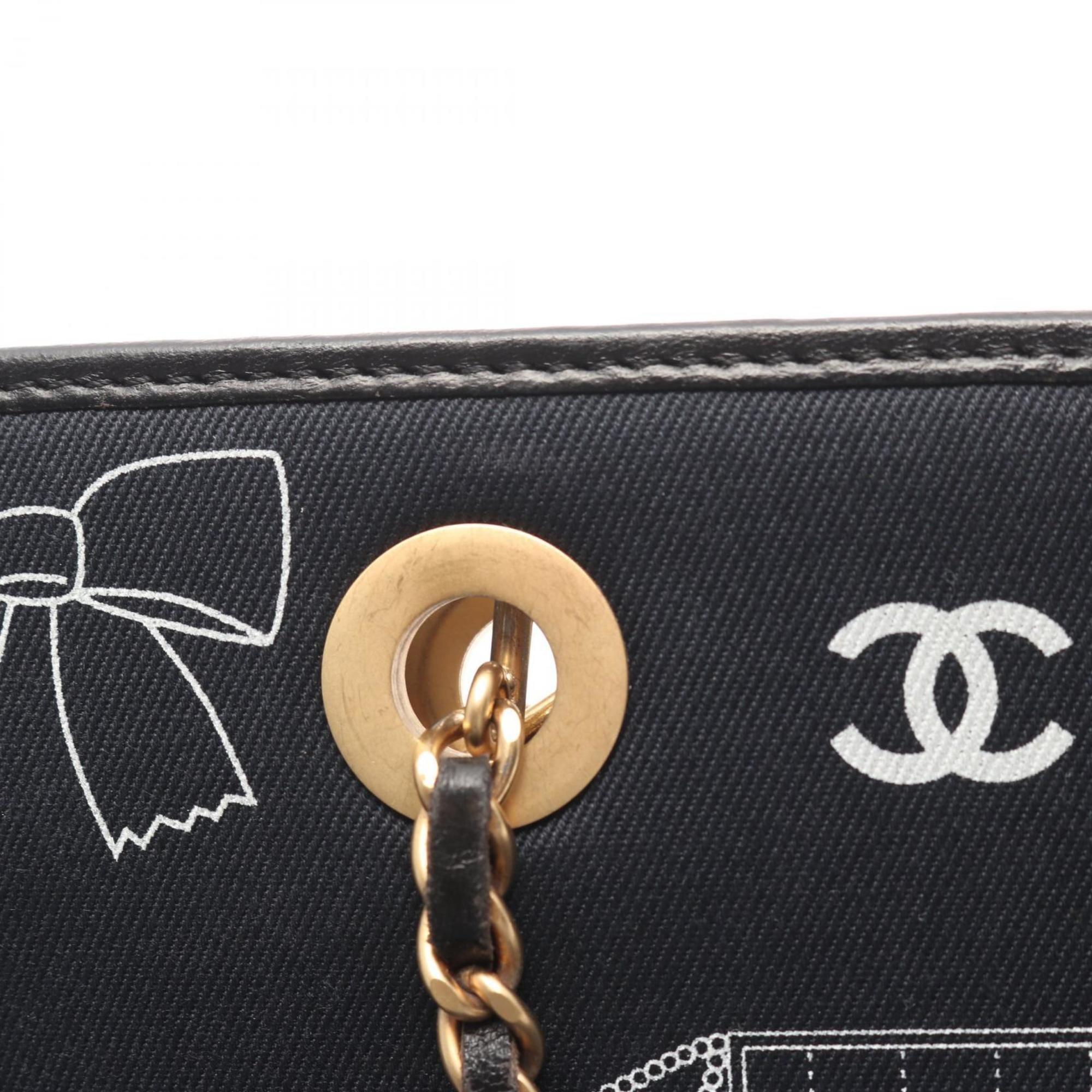 Chanel Black Navy White Canvas Leather Tote Bag (Pre-Owned)