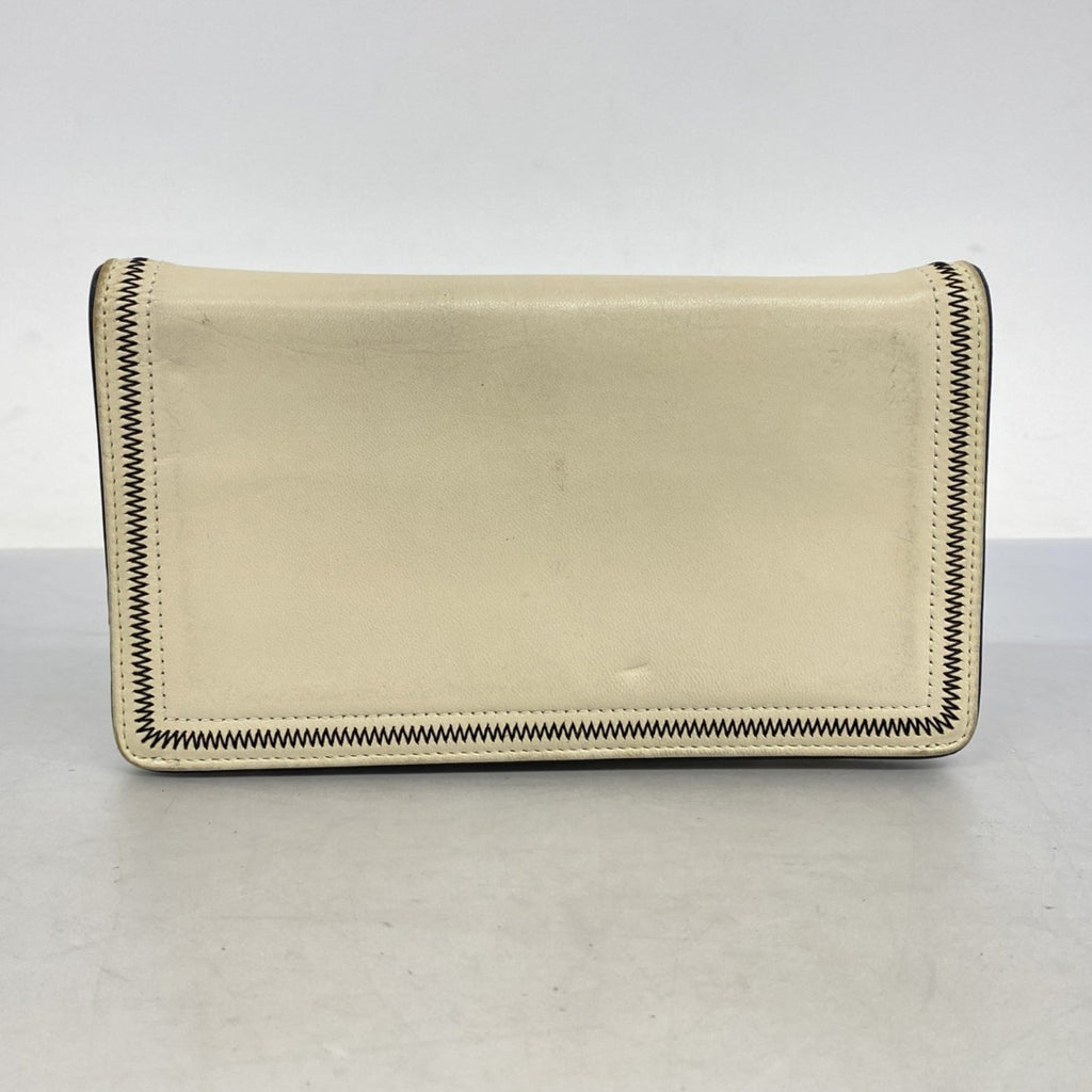 Chanel Beige Black Leather Long Wallet (Bi-Fold) (Pre-Owned)