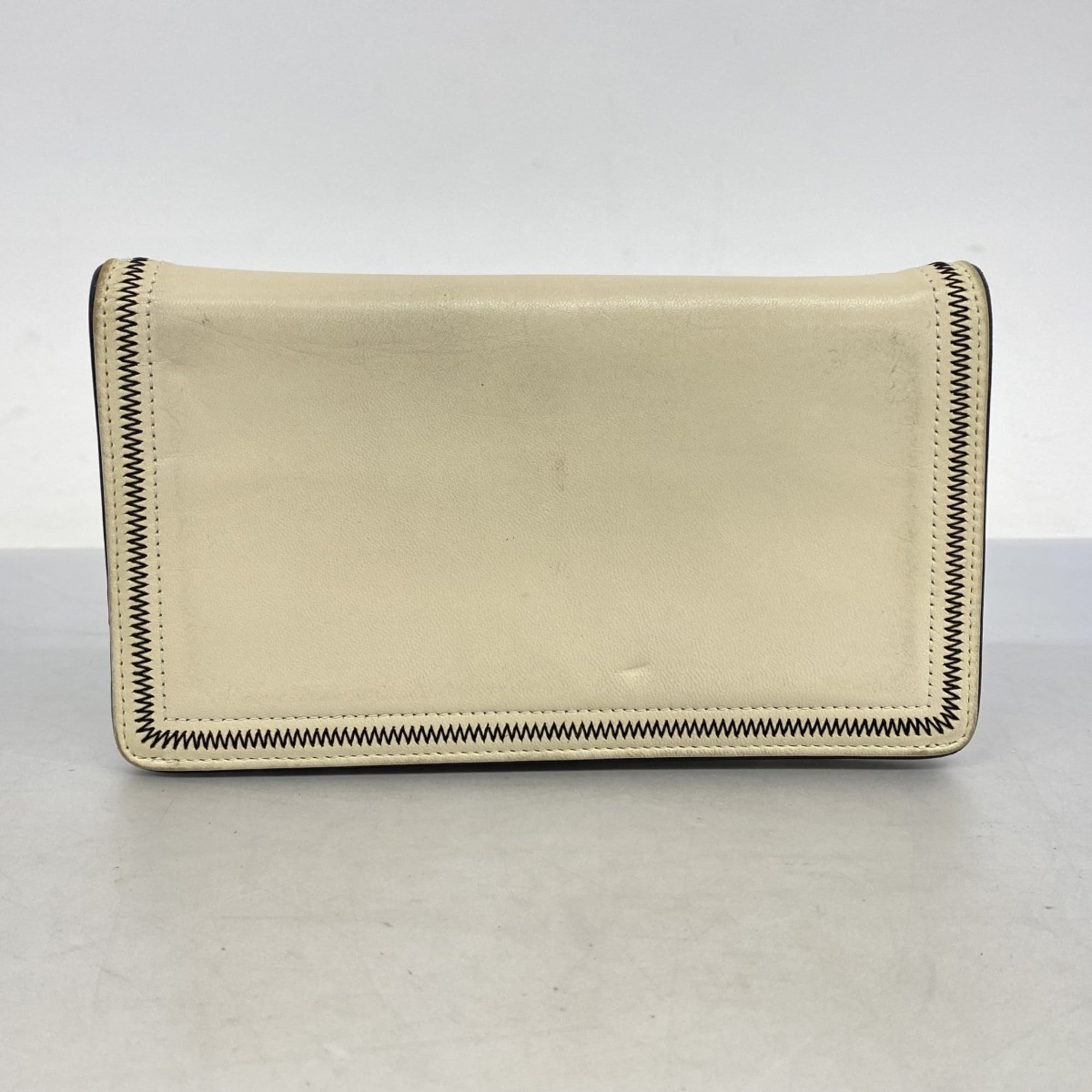 Chanel Beige Black Leather Long Wallet (Bi-Fold) (Pre-Owned)