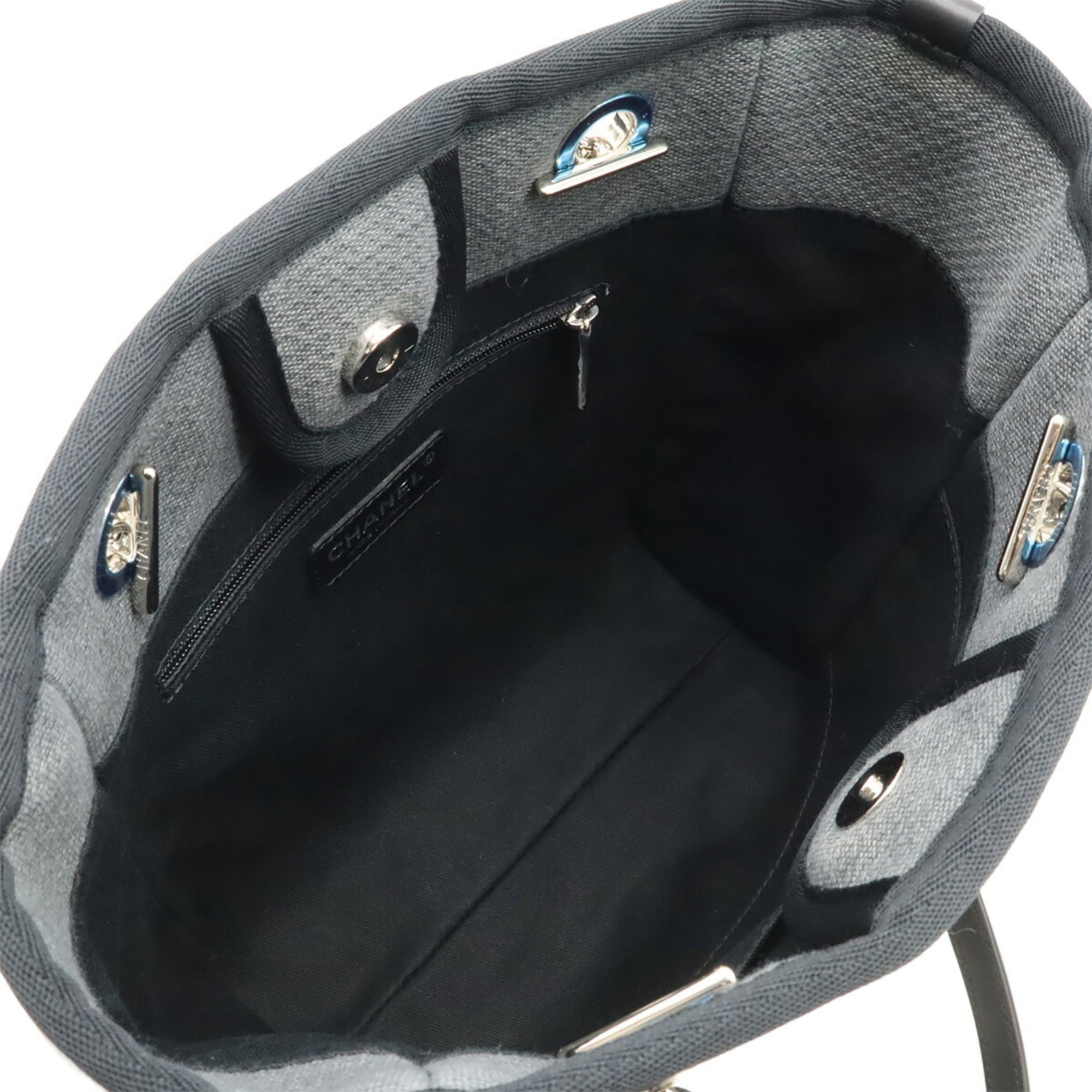 Chanel Black Gray Canvas Leather Shoulder Bag Tote Bag (Pre-Owned)