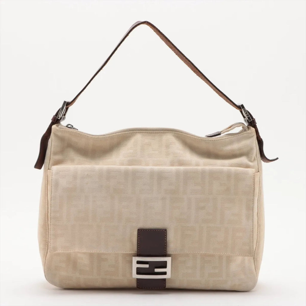Fendi Beige Leather Canvas Shoulder Bag (Pre-Owned)