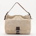 Fendi Beige Leather Canvas Shoulder Bag (Pre-Owned)