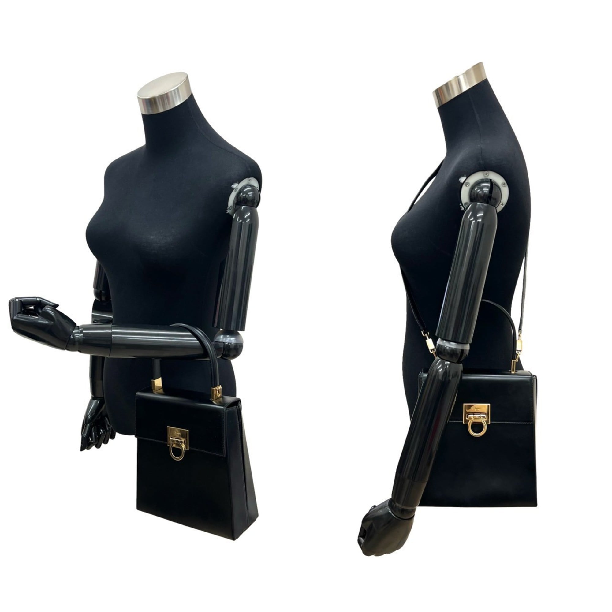 Salvatore Ferragamo Black Leather Handbag Shoulder Bag (Pre-Owned)