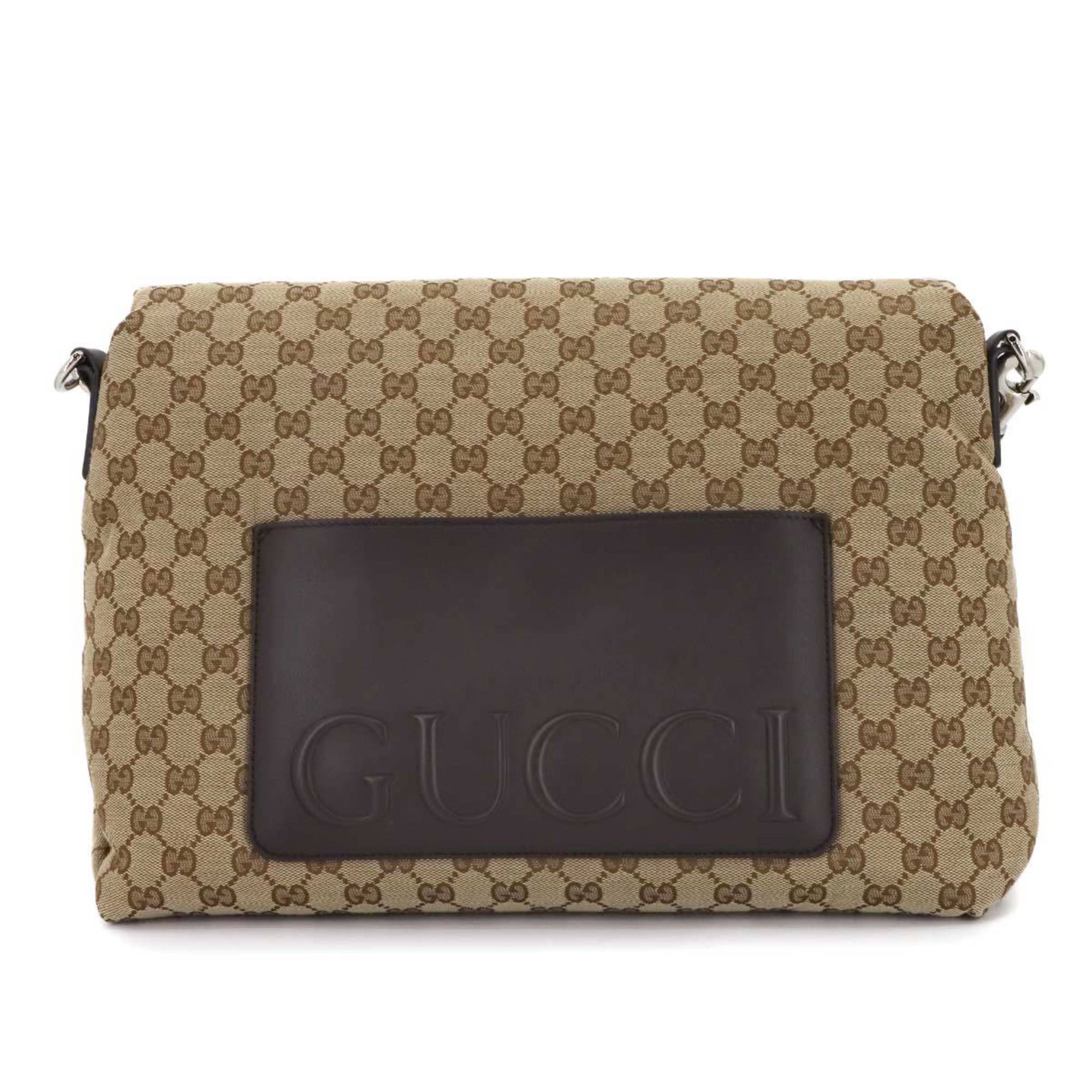 Gucci Beige Brown Gg Canvas Leather Shoulder Bag (Pre-Owned)