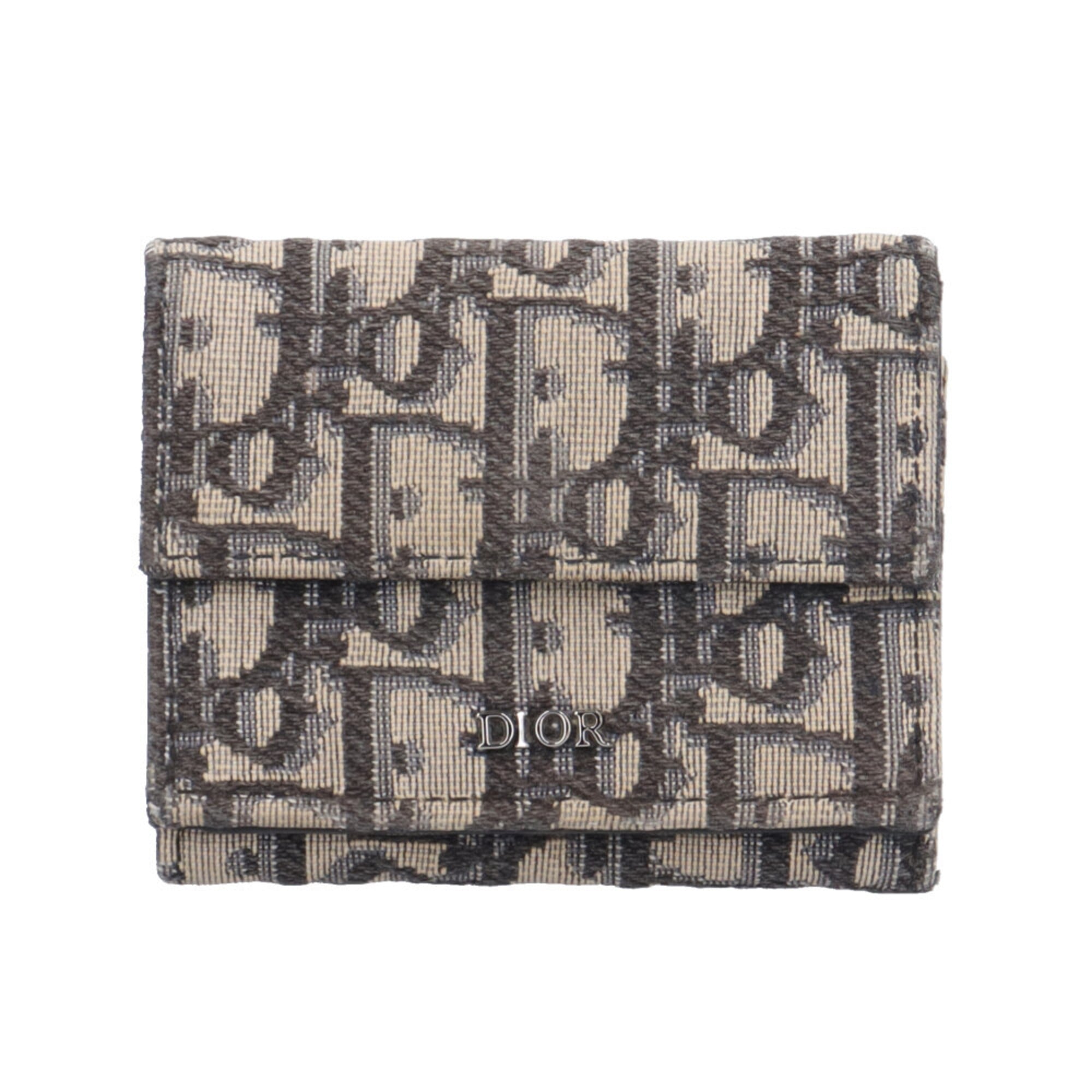 Christian Dior Beige Navy Canvas Leather Wallet (Tri-Fold) (Pre-Owned)