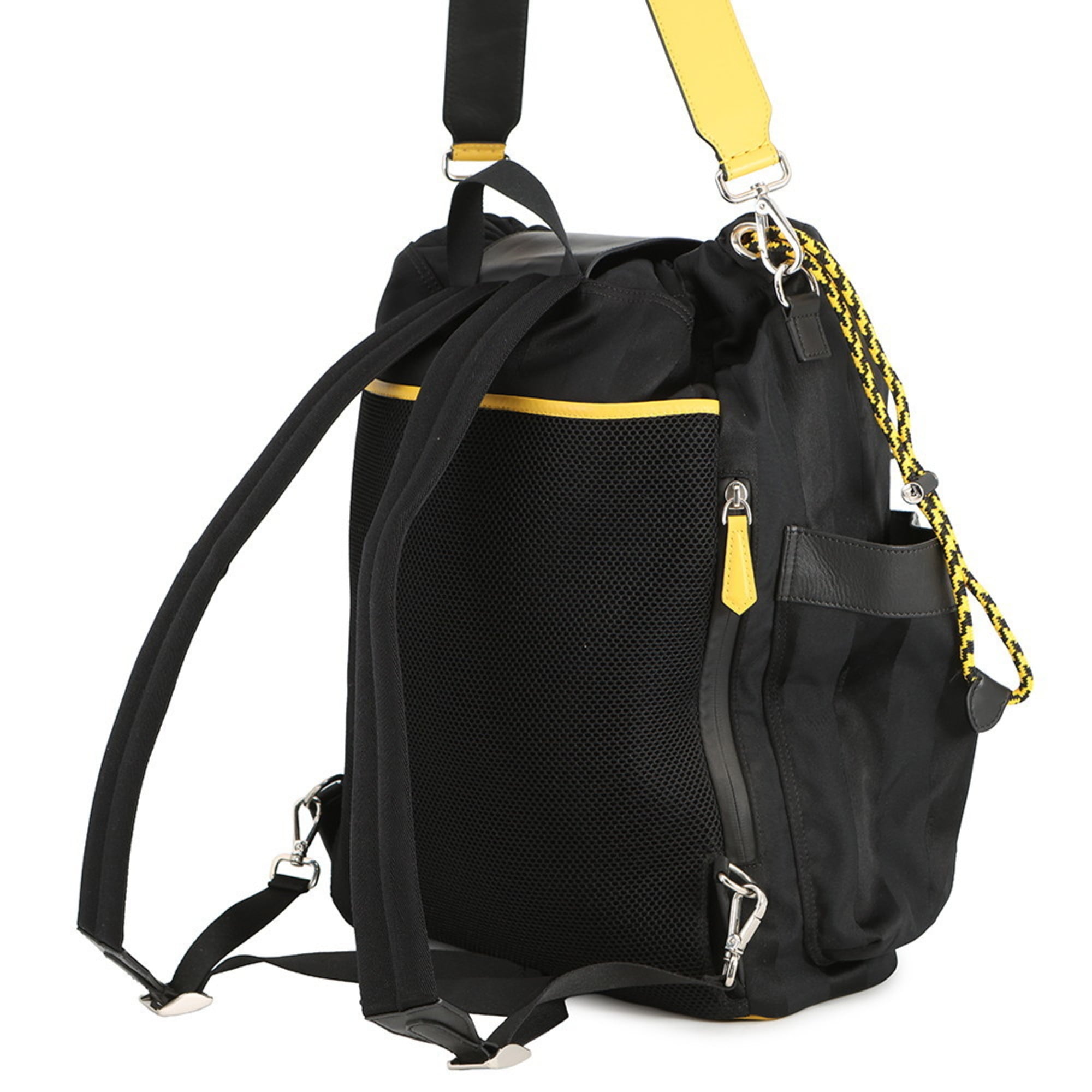 Fendi Pequin Black Yellow Nylon Leather Backpack (Pre-Owned)
