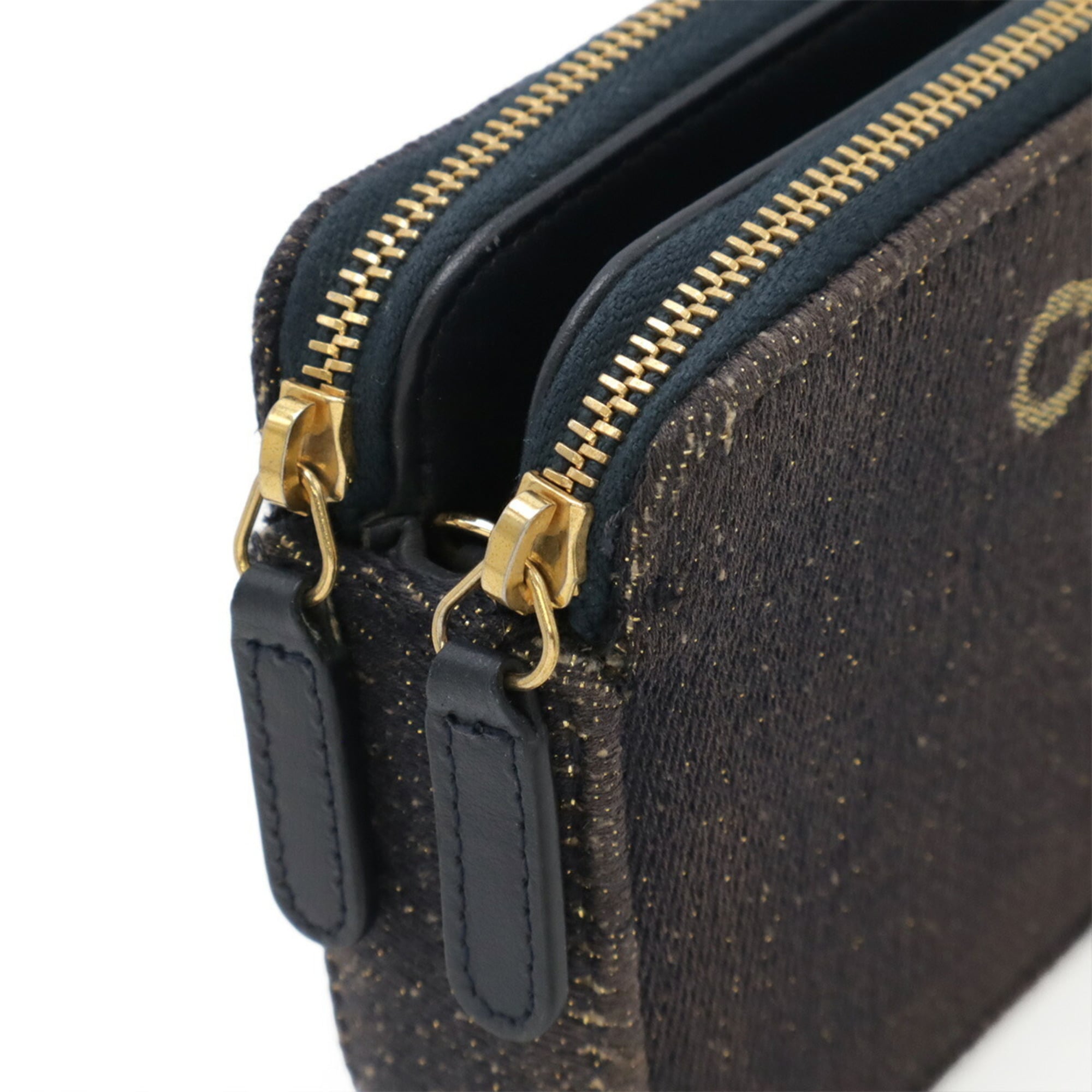 Chanel Gold Navy Canvas Leather Pochette Shoulder Bag (Pre-Owned)
