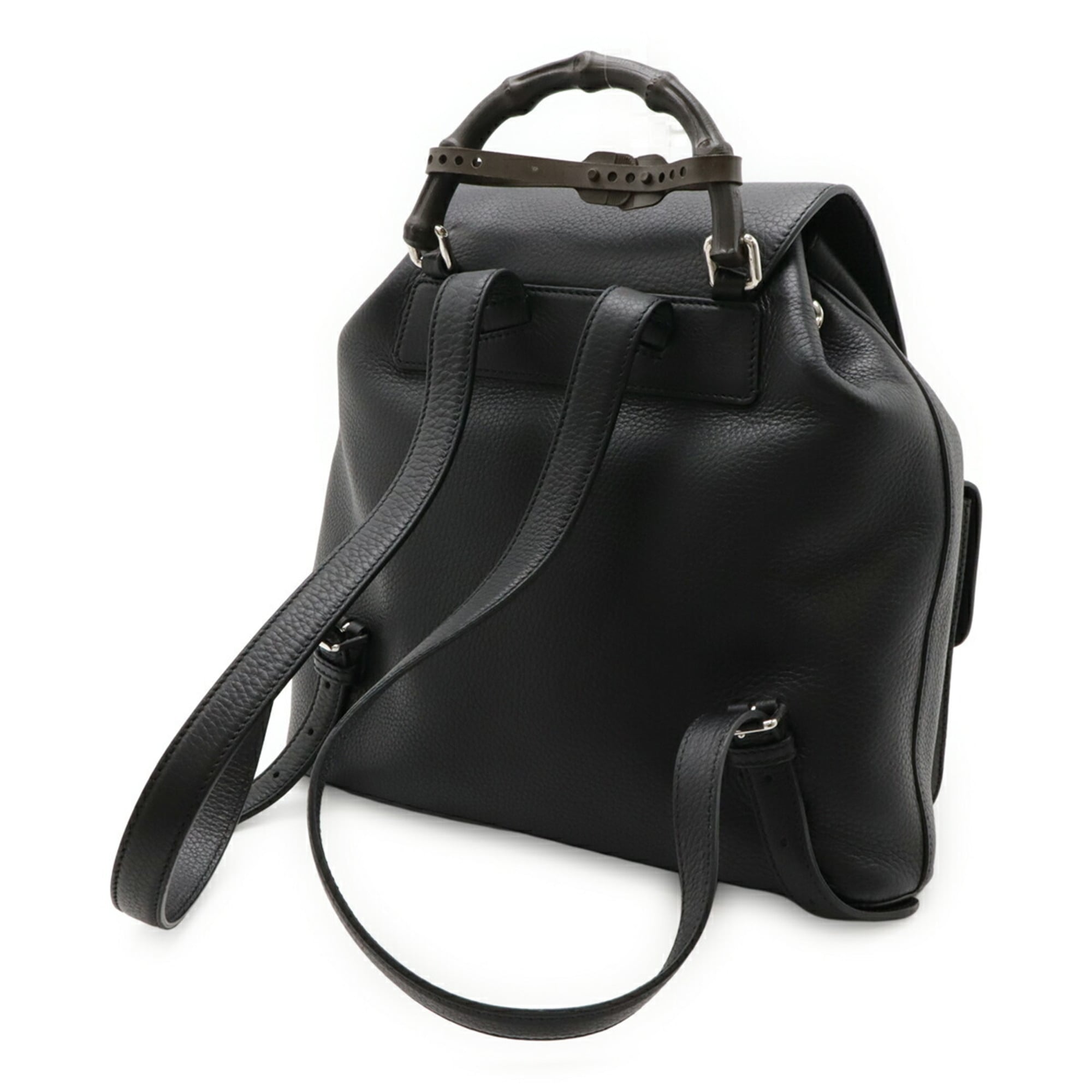 Gucci Black Bamboo Leather Backpack Shoulder Bag (Pre-Owned)