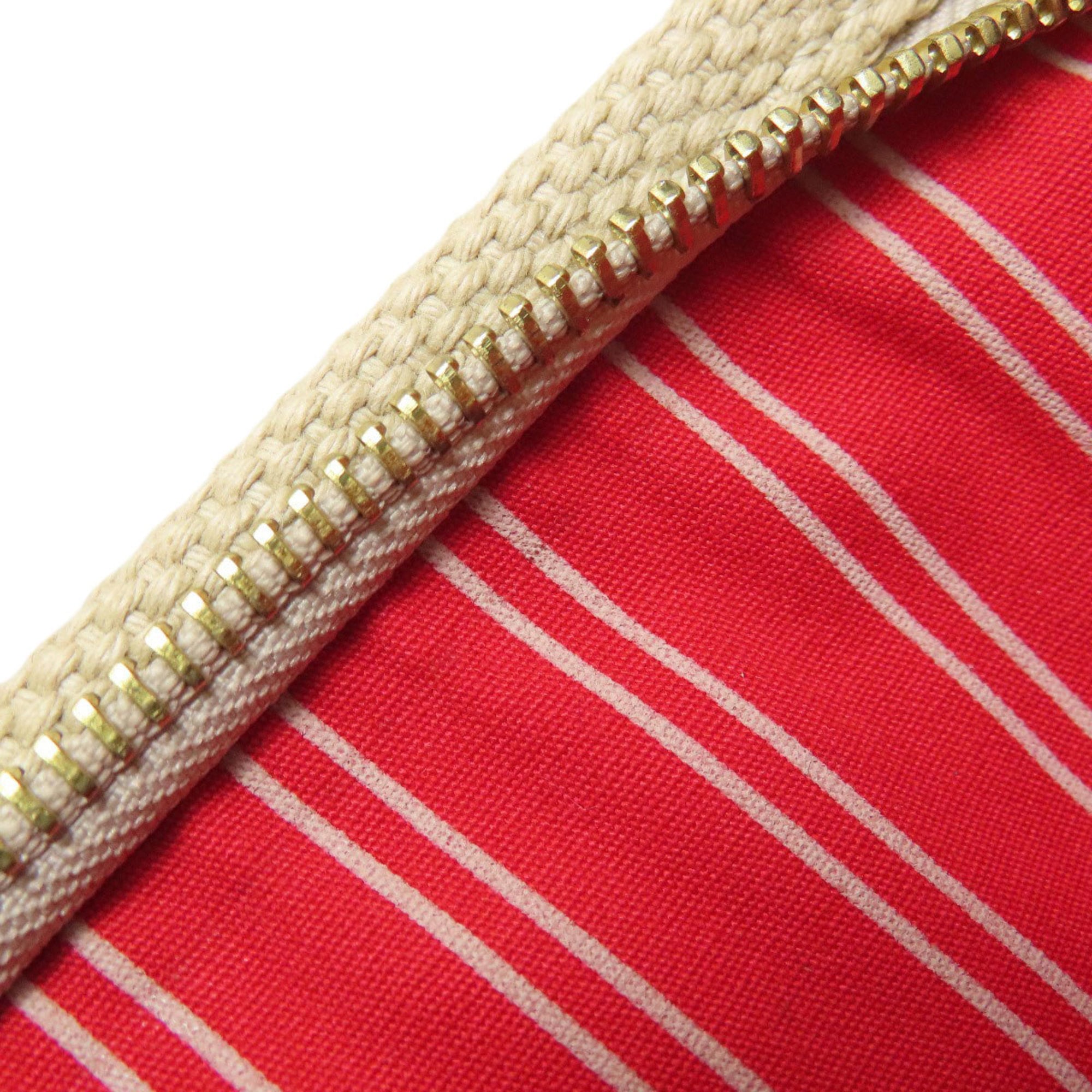 Louis Vuitton Beige Red Color Canvas Handbag (Pre-Owned)