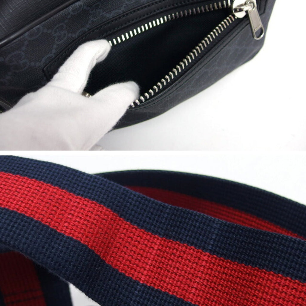 Gucci Black Navy Red Color Coated Canvas Leather Shoulder Bag Sling Bag (Pre-Owned)
