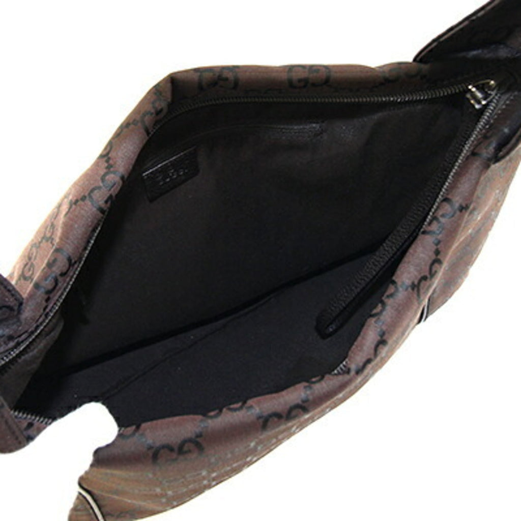 Gucci Dark Brown Nylon Leather Shoulder Bag (Pre-Owned)